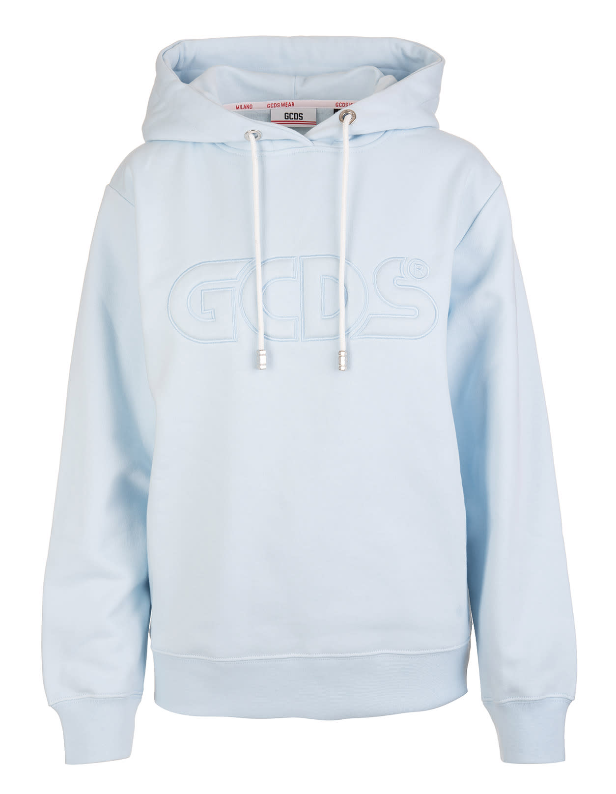GCDS Woman Light Blue Hoodie With Embossed Logo