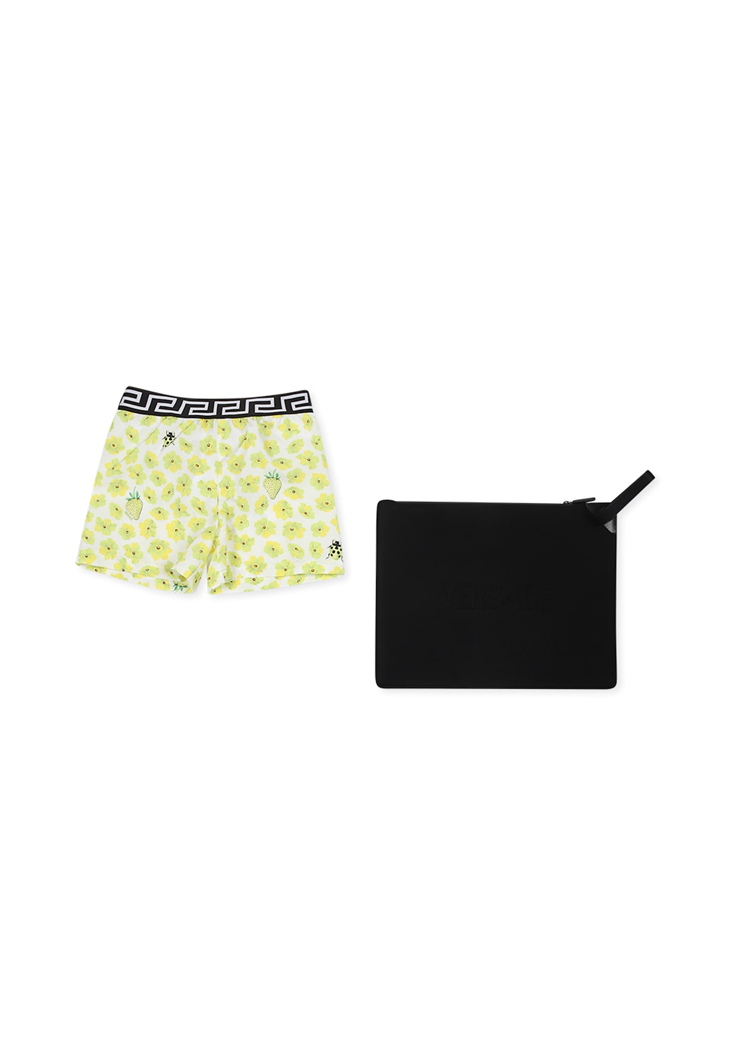 Versace Yellow Swim Shorts For Boy With Floral Print In Yellow