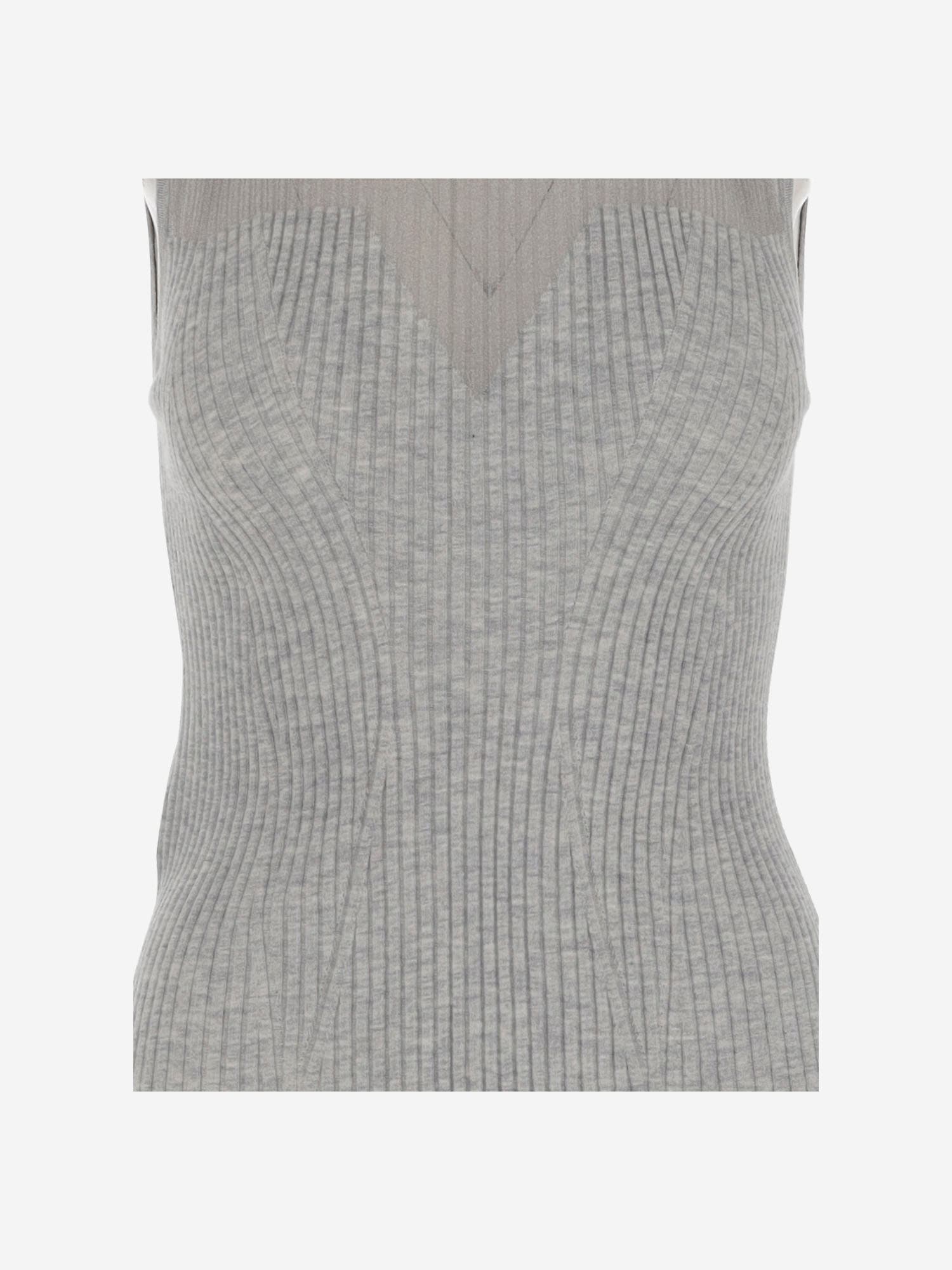Pinko Wool Blend Tank Top With Logo In Grey