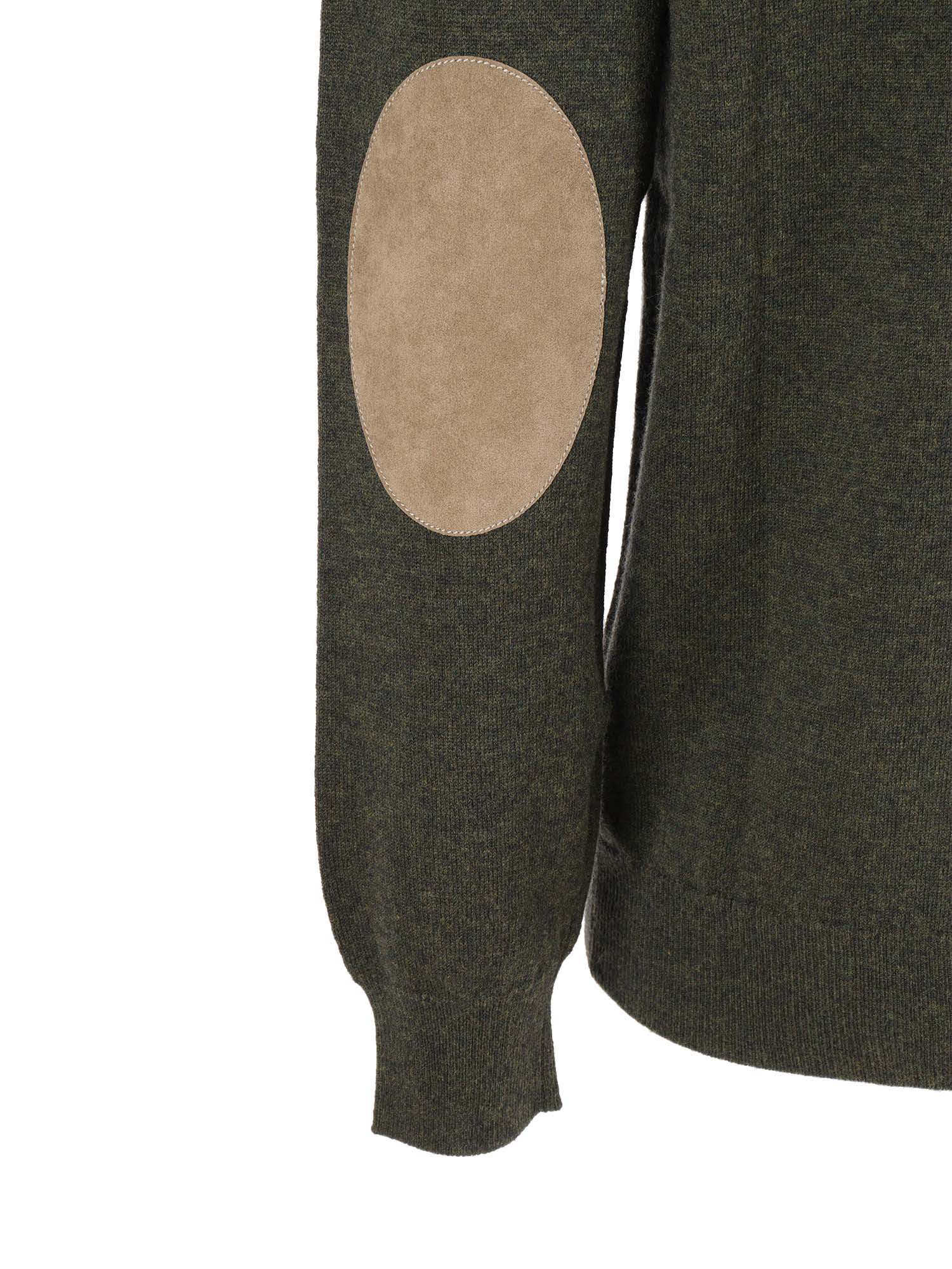 Kangra Cashmere Basic Crew Neck Sweater With Alcantara Patches In Neutral