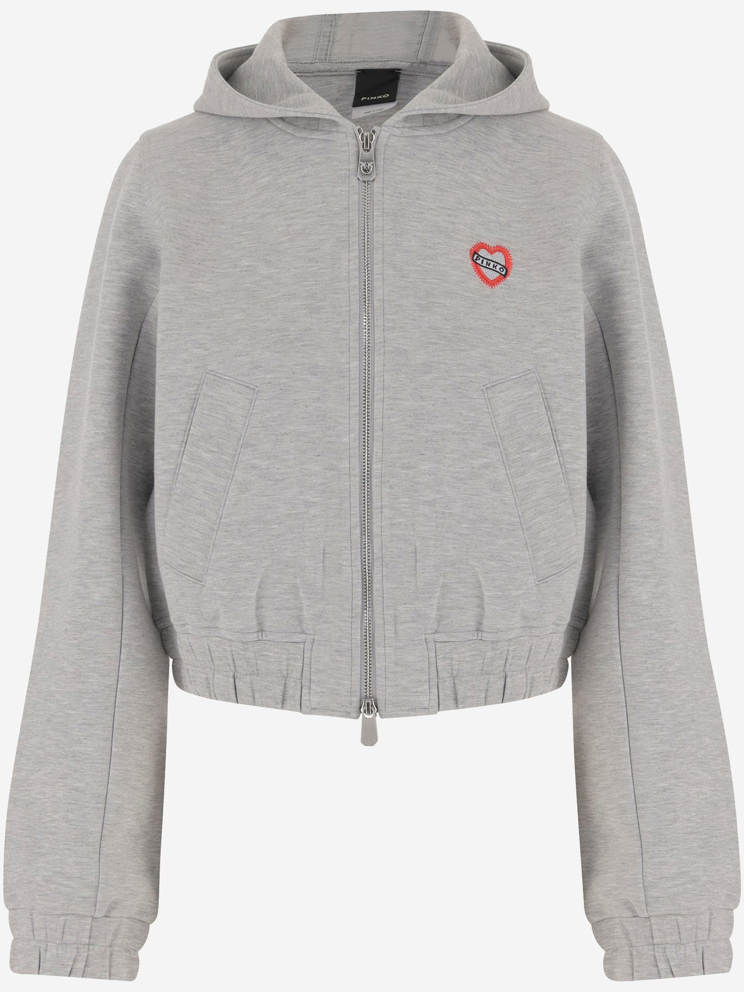 Pinko Sweat-shirt Court À Capuche Style Bomber In Gray