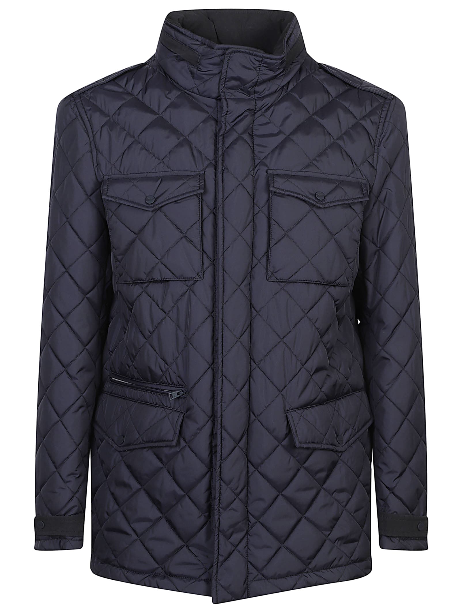 Herno Quilted Flap-pocket Puffer Jacket In Blue
