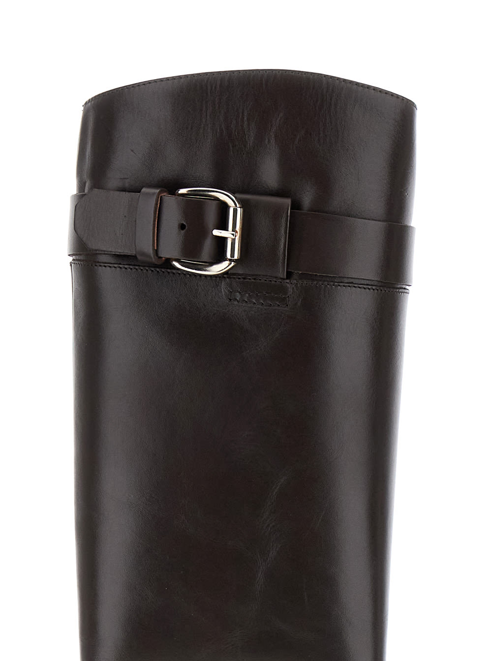 Shop Strategia Brown Knee-high Boots With Buckle In Leather Woman In Black