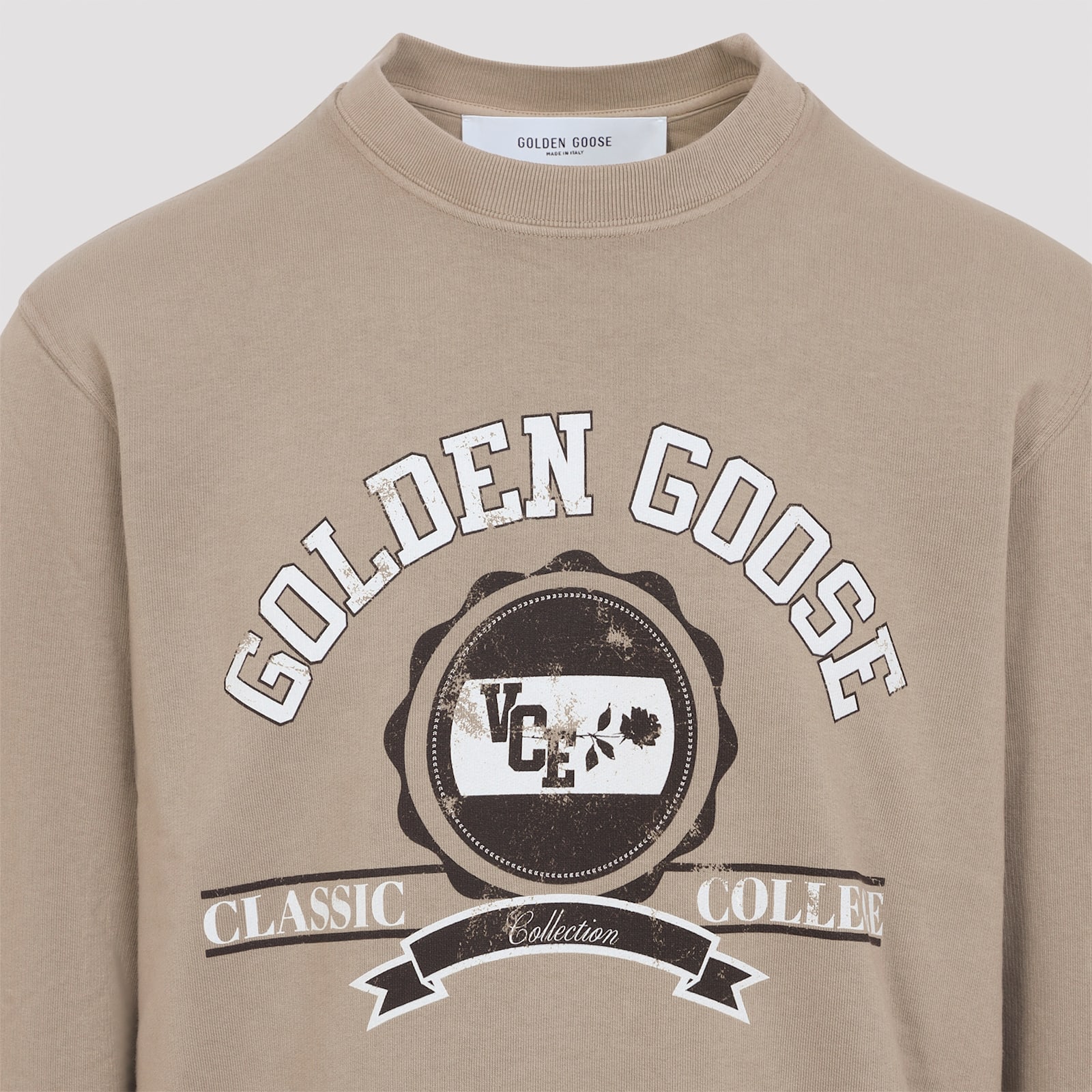 Golden Goose College Print Crewneck Cotton Sweatshirt In Neutral