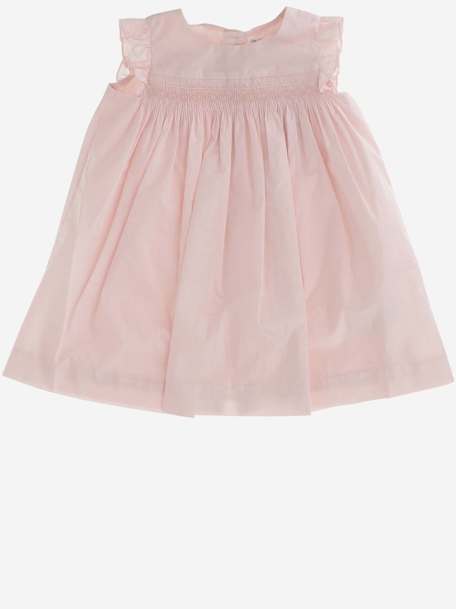 Shop Bonpoint Cotton Dress With Smock Stitch Embroidery In Pink