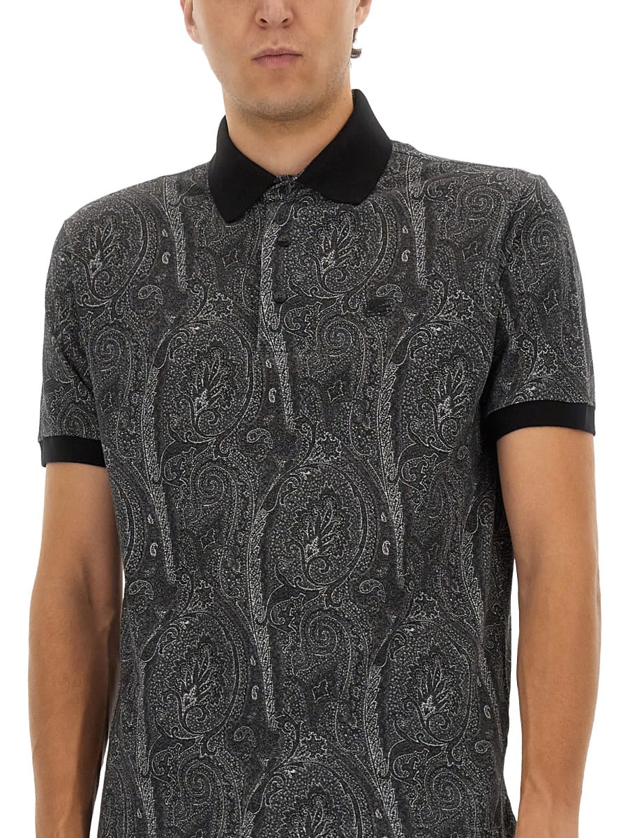 Etro Printed Cotton Polo In Gray
