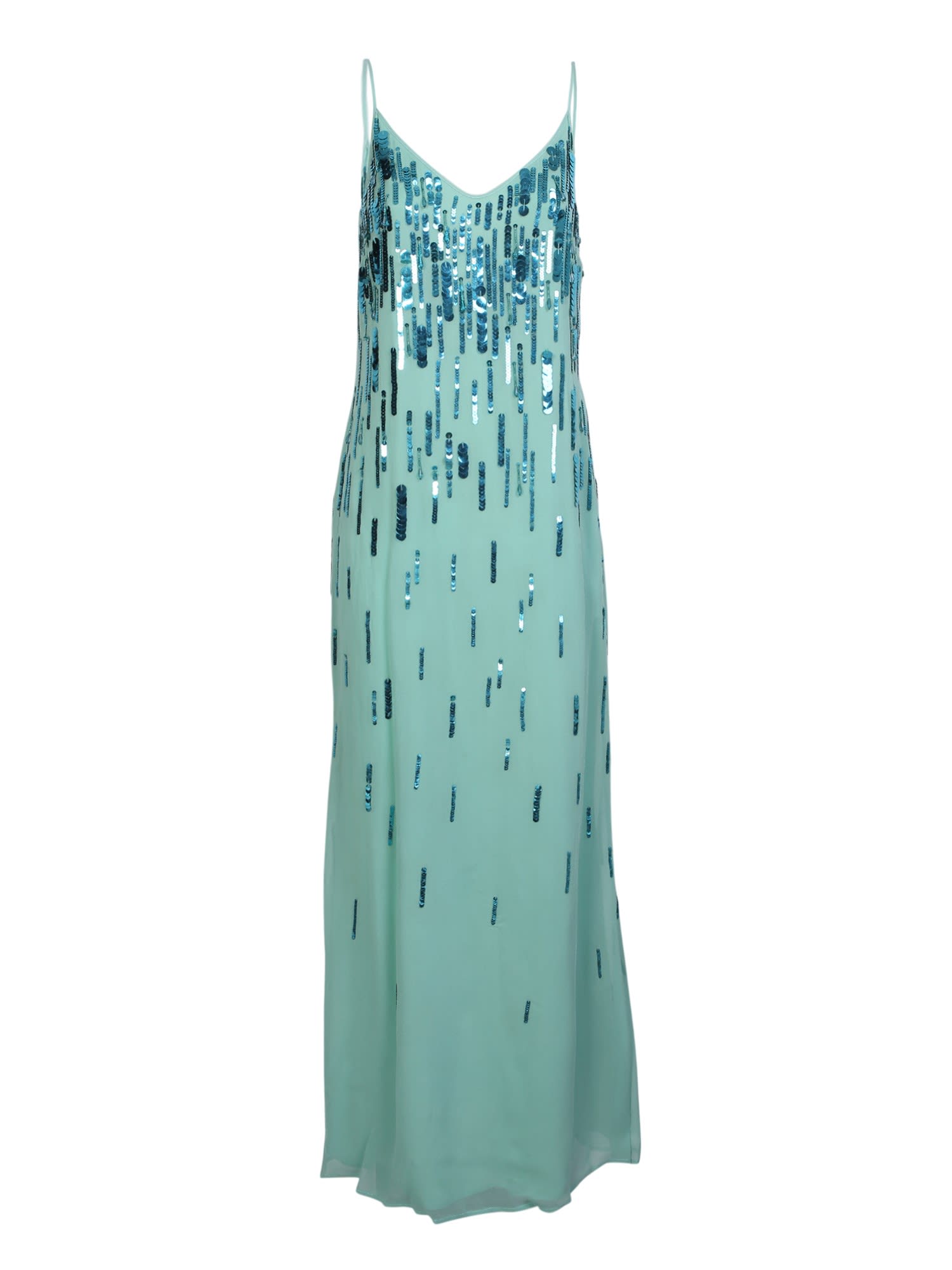 Shop Amen Sequin Embroidered Long Dress In Blue