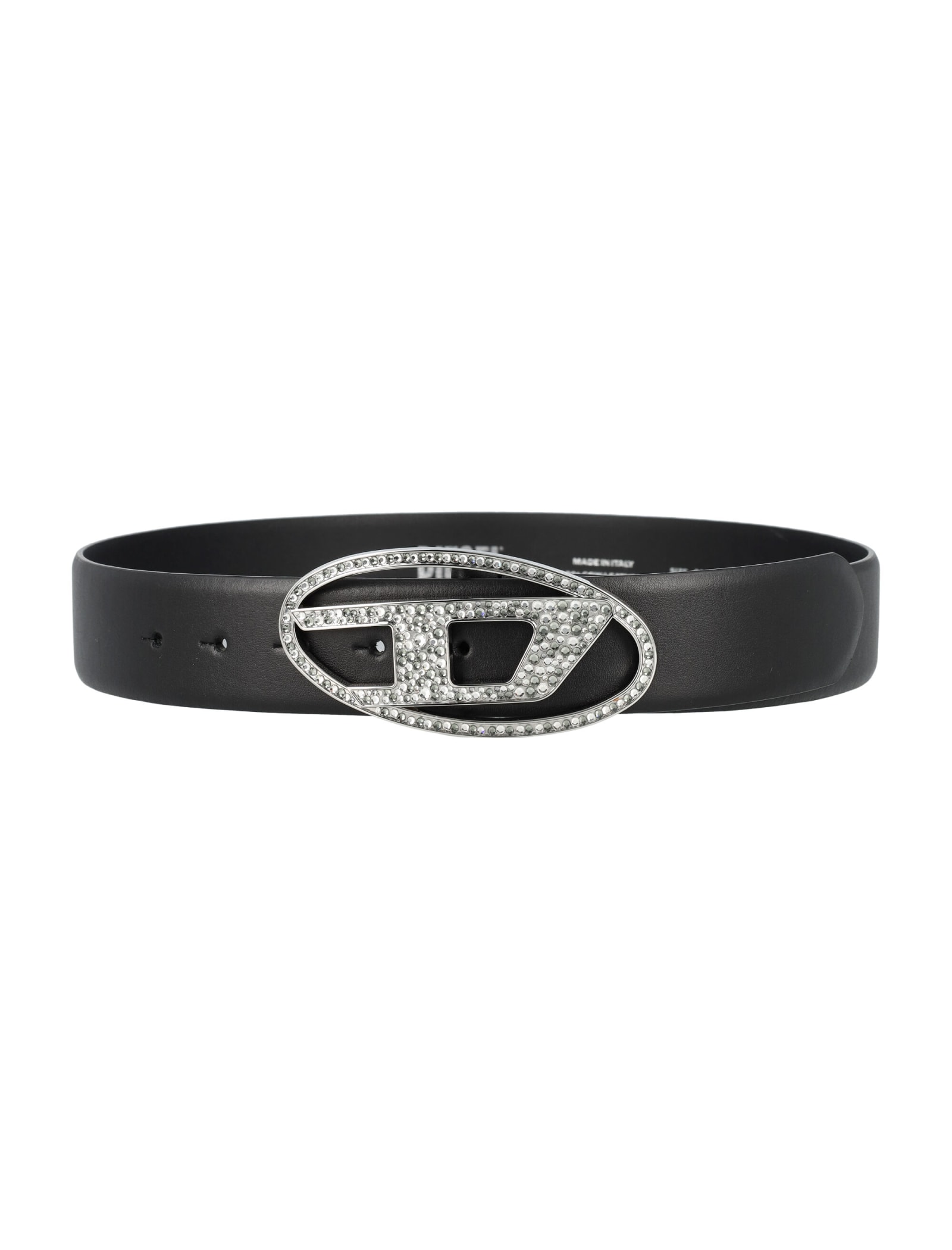 Diesel B-1dr Strass Leather Belt In Black