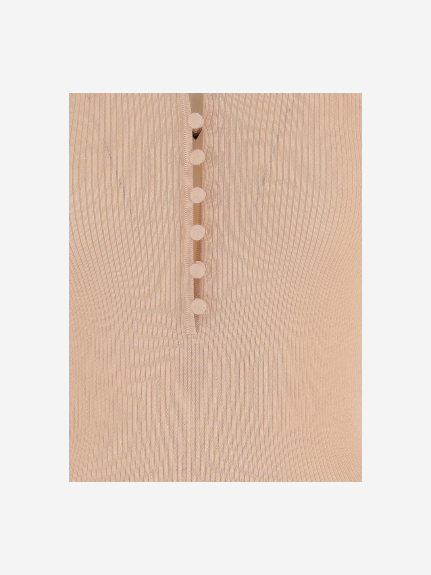 Chloé Henley Ribbed Button-front T-shirt In Brown