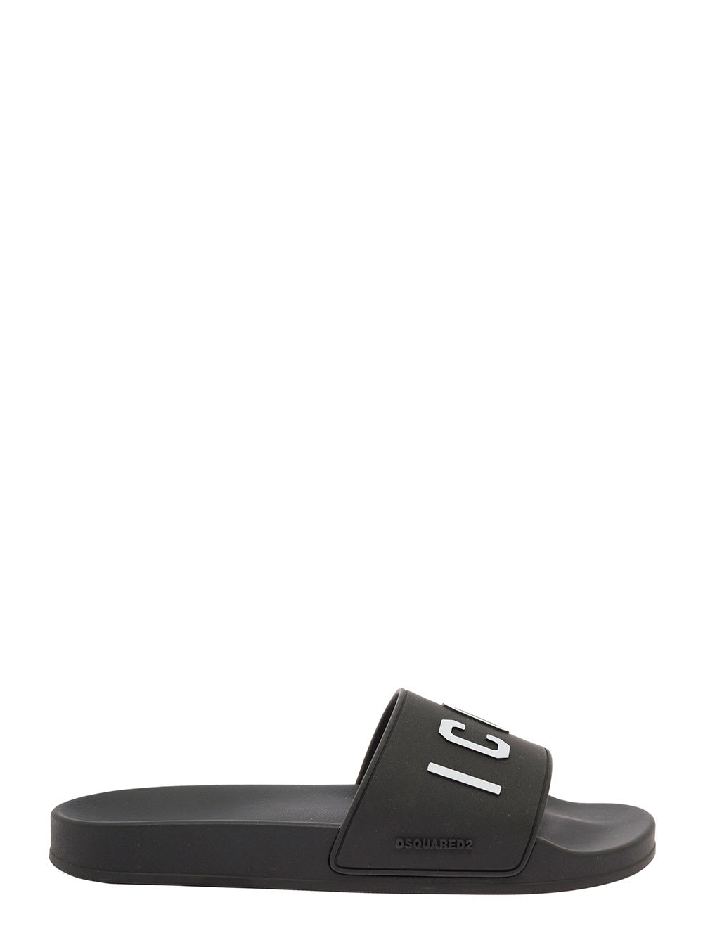 Dsquared2 D-squared2 Mans Black Rubber Slide Sandals With Logo