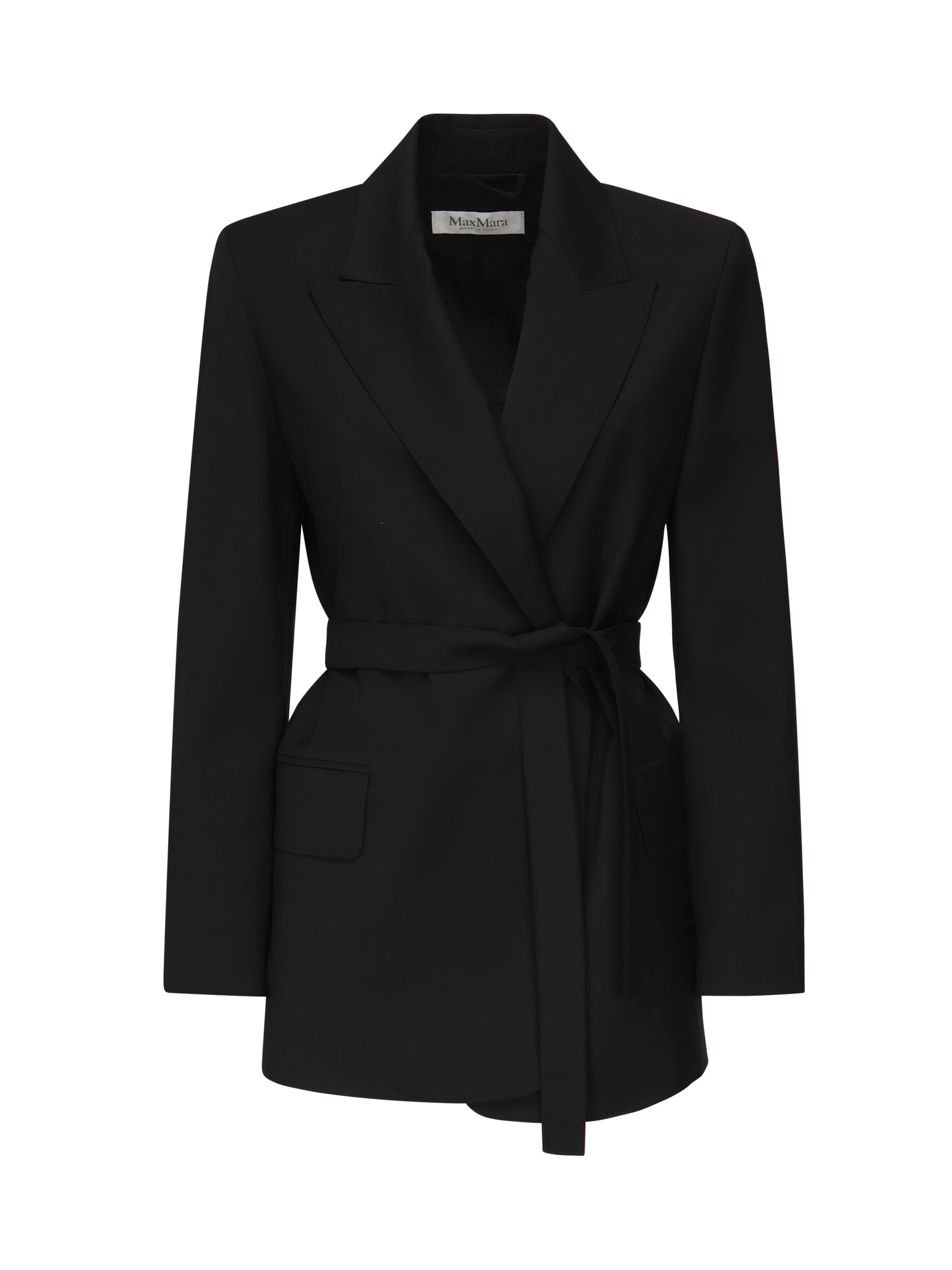Max Mara Wool Canvas Blazer With Belt In Black