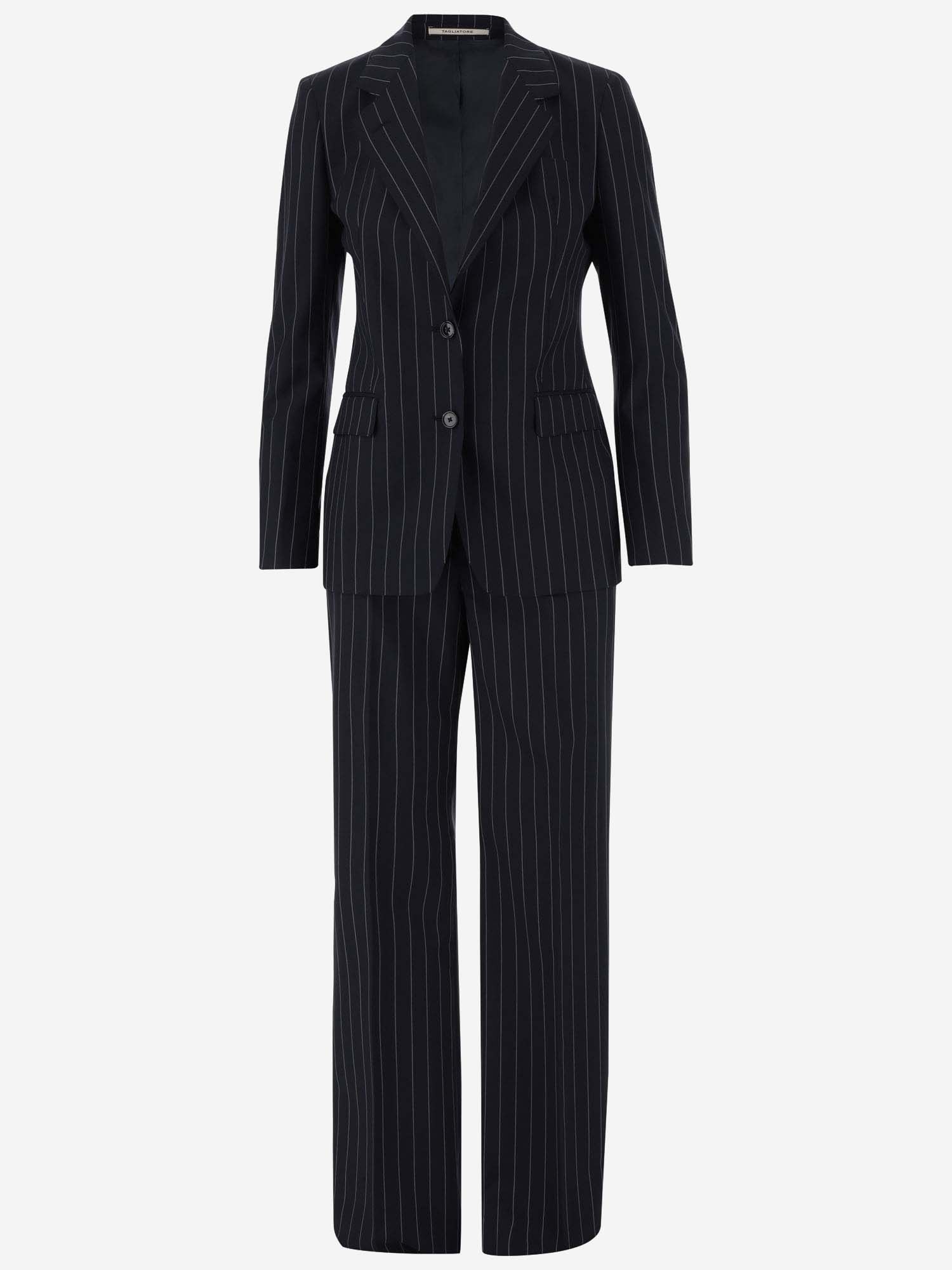 Shop Tagliatore Virgin Wool Pinstripe Suit In Blue