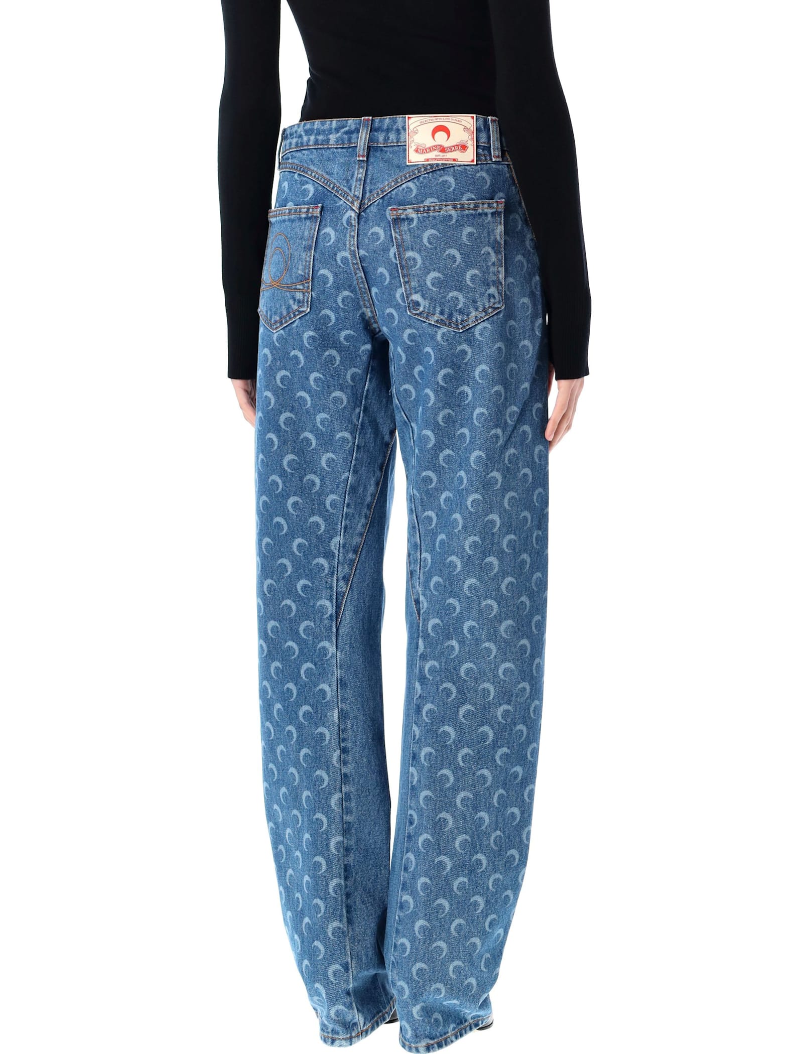 Shop Marine Serre Moon Laser Denim Curved Jeans