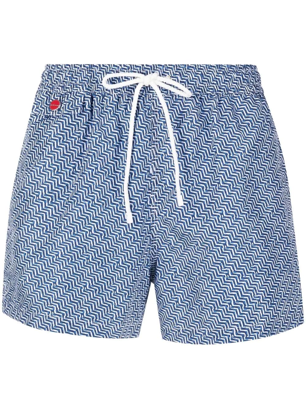 Kiton Swim Shorts With White And Navy Blue Zig Zag Print