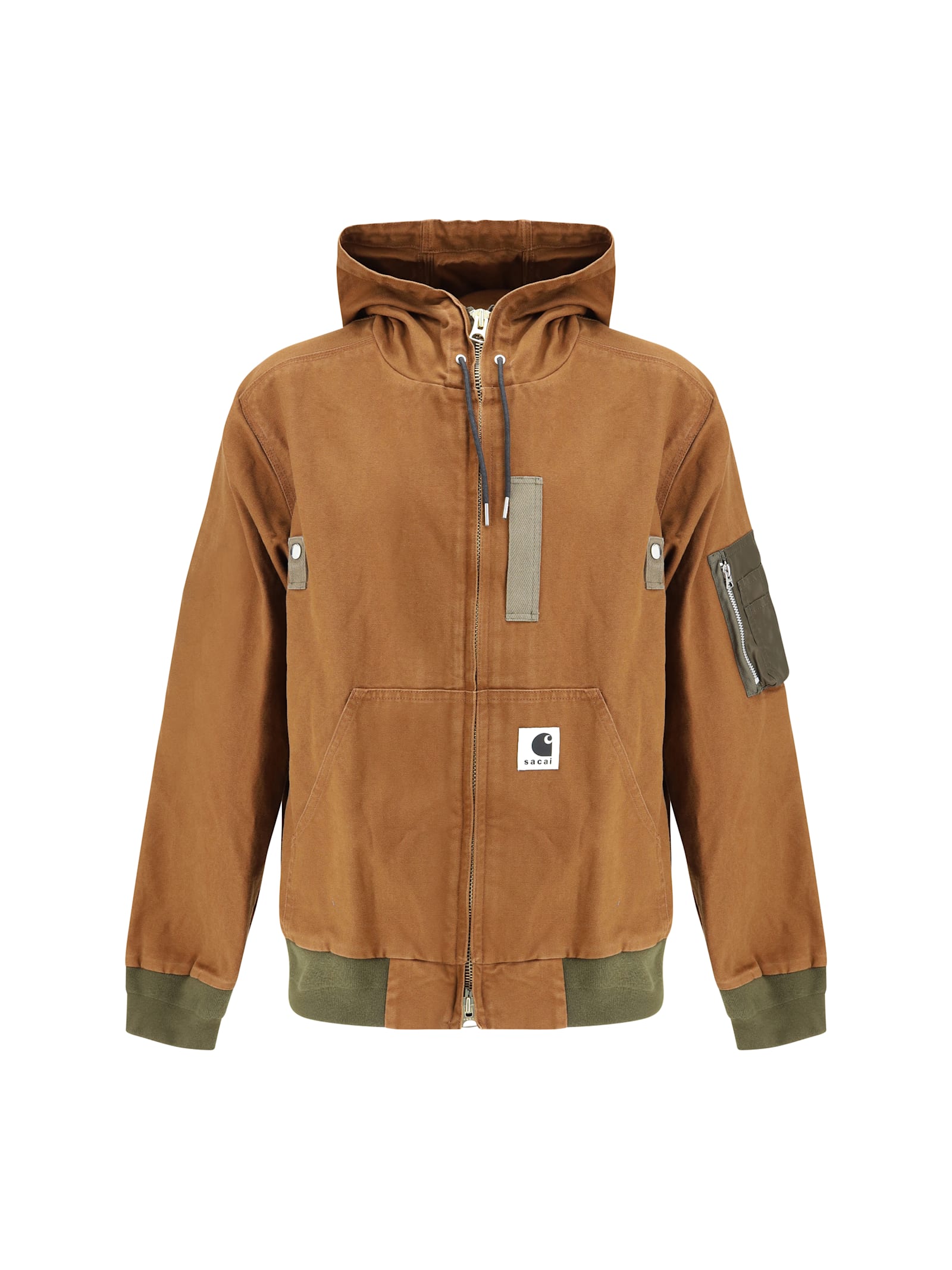 Sacai Washed Duck Hooded Blouson By  X Carhartt Wip In Brown