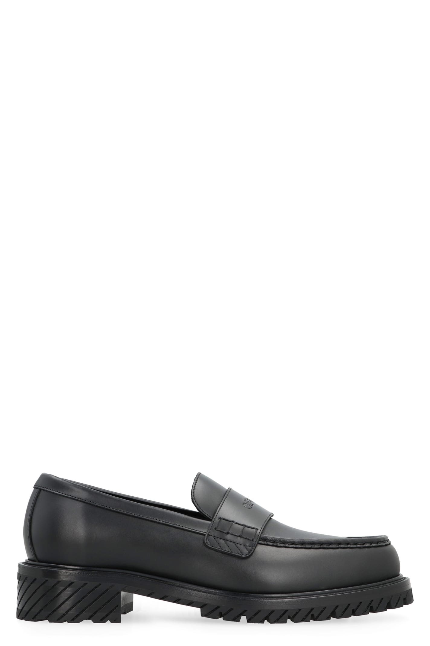 Shop Off-white Military Leather Loafers In Black