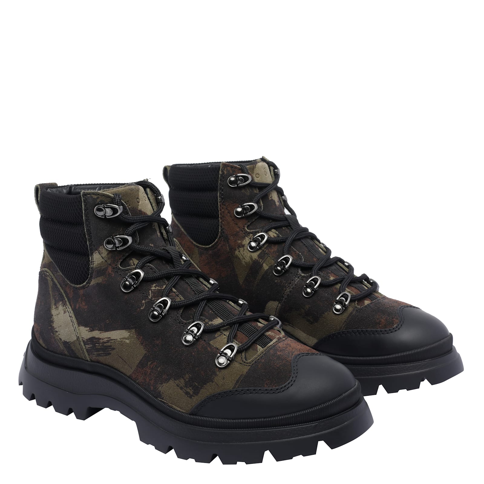 Hogan Camouflage High-top Leather Booties In Green