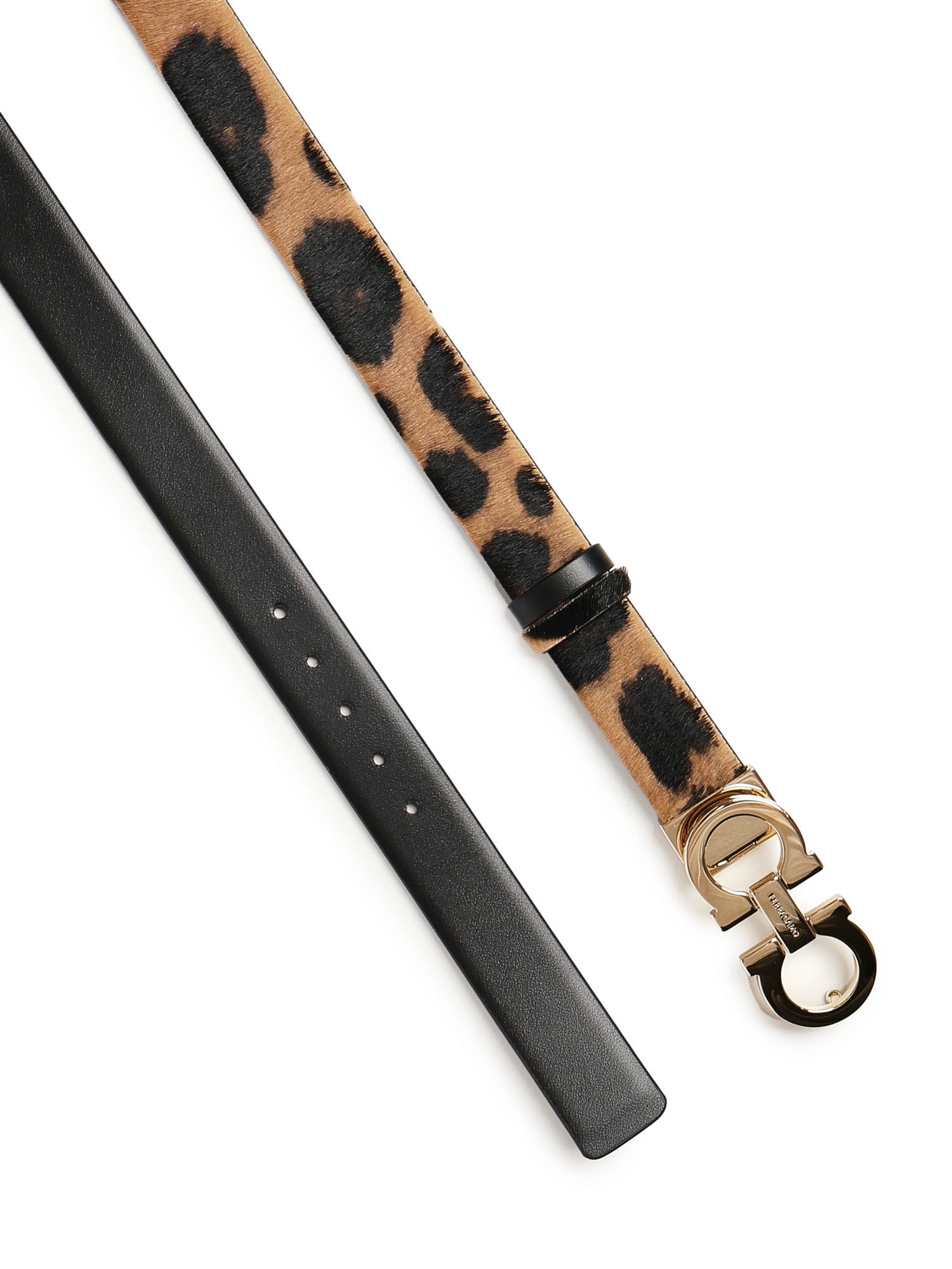 Ferragamo Animal Print Gancini Belt In Brown