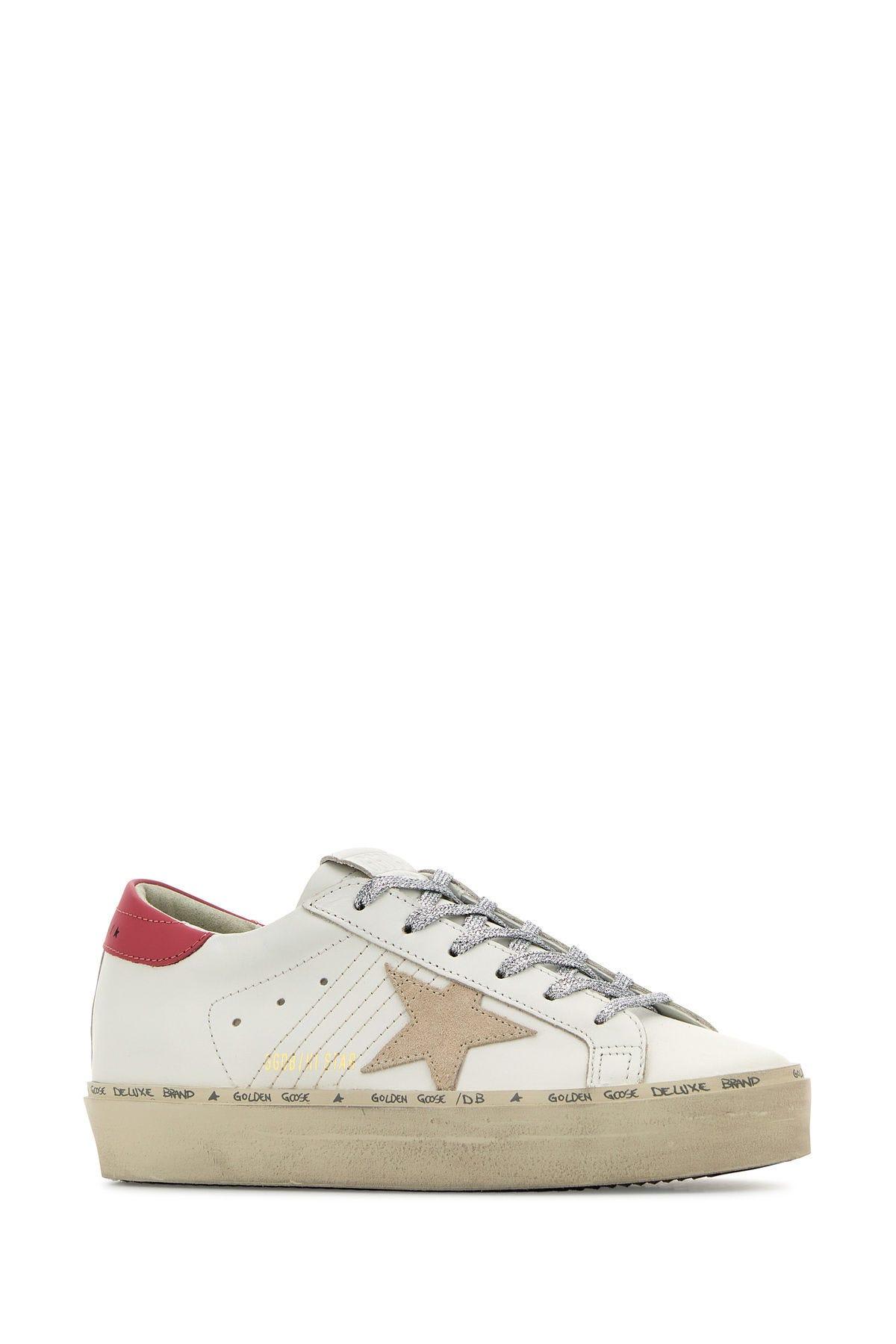 Shop Golden Goose White Leather Hi Star Sneakers