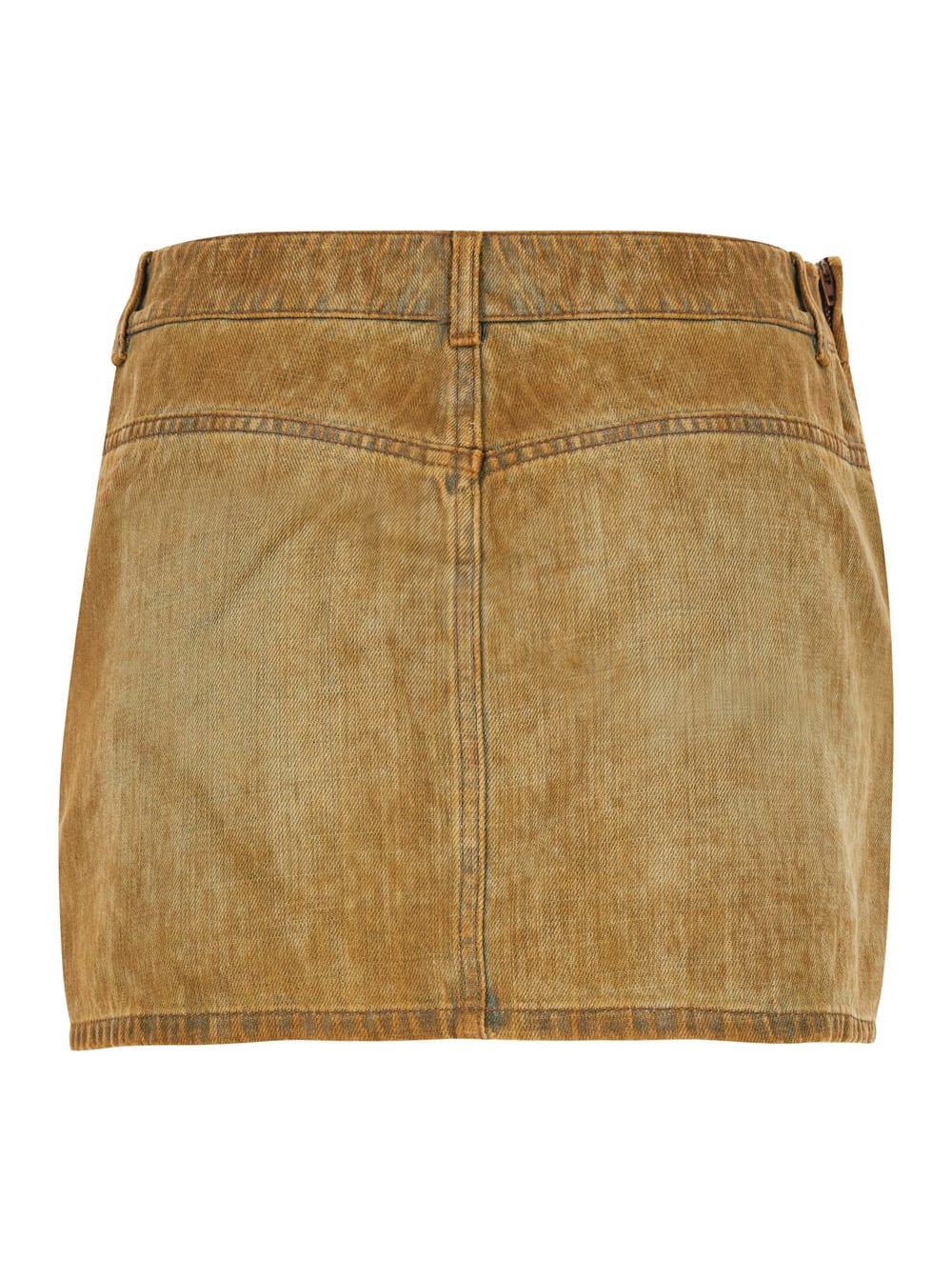 Shop Diesel De-ron-fsf Brown Worn Effect Mini Skirt With Oval-d Logo Plate In Cotton Woman