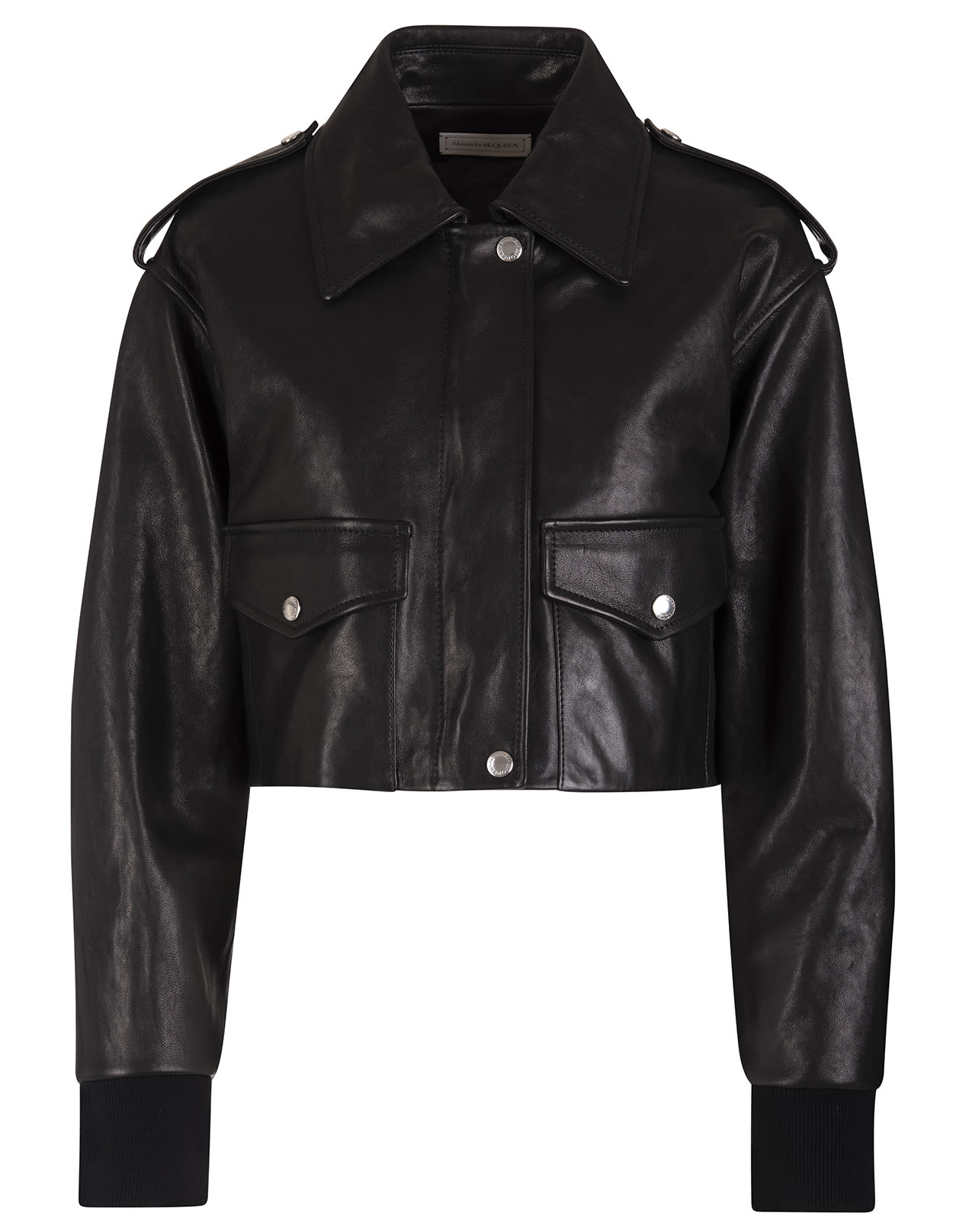 Alexander Mcqueen Woman Short Aviator Model Jacket In Black Leather