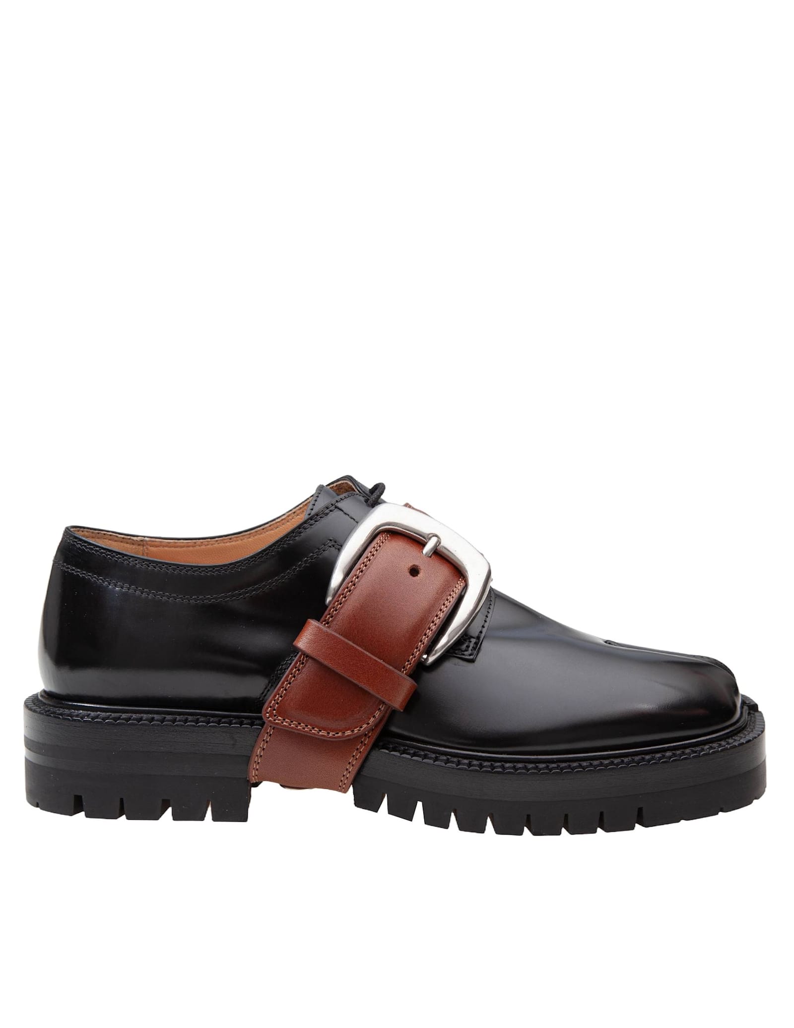 Shop Maison Margiela Derby Shoe In Brushed Leather Color Black