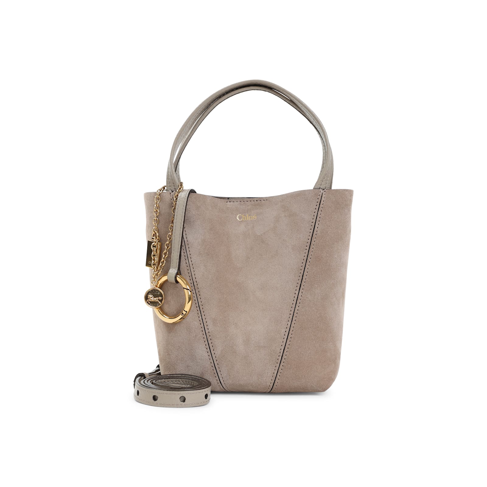 Chloé Motty Grey Suede Calf Leather Spin Shoulder Bag In Gray