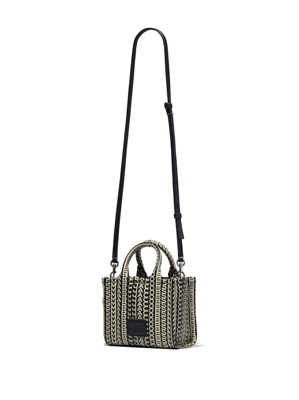 Shop Marc Jacobs The Monogram Leather Micro Tote In Black White