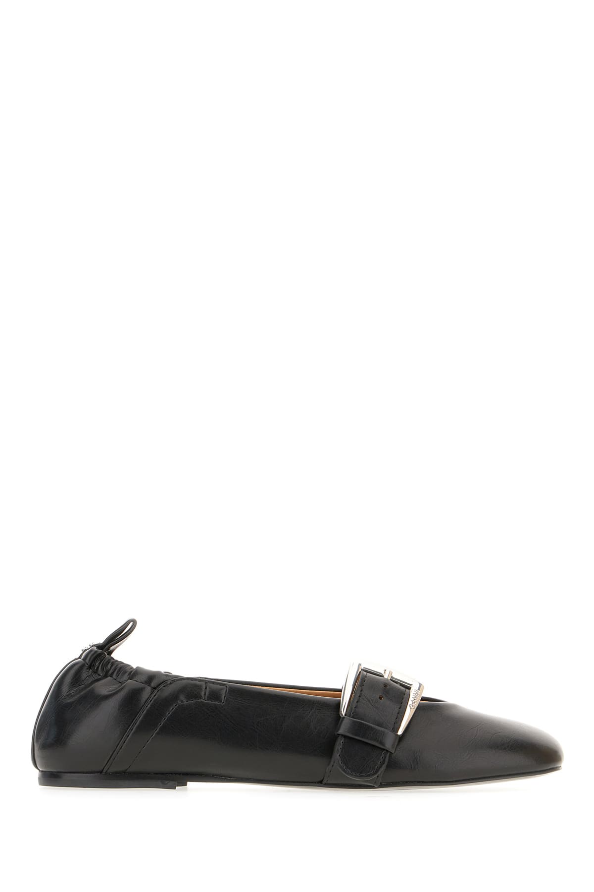 Ganni Butterfly Strap Ballerina Crinkle Oleatex In Black
