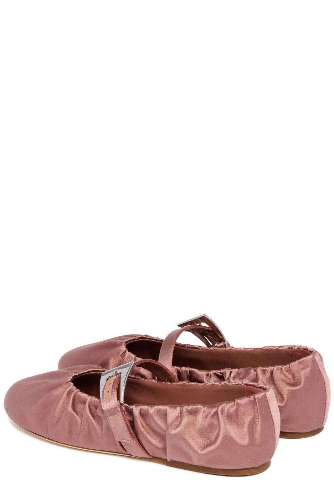 Paris Texas Sveva Plisse Buckle Ballet Flats In Dark Phard