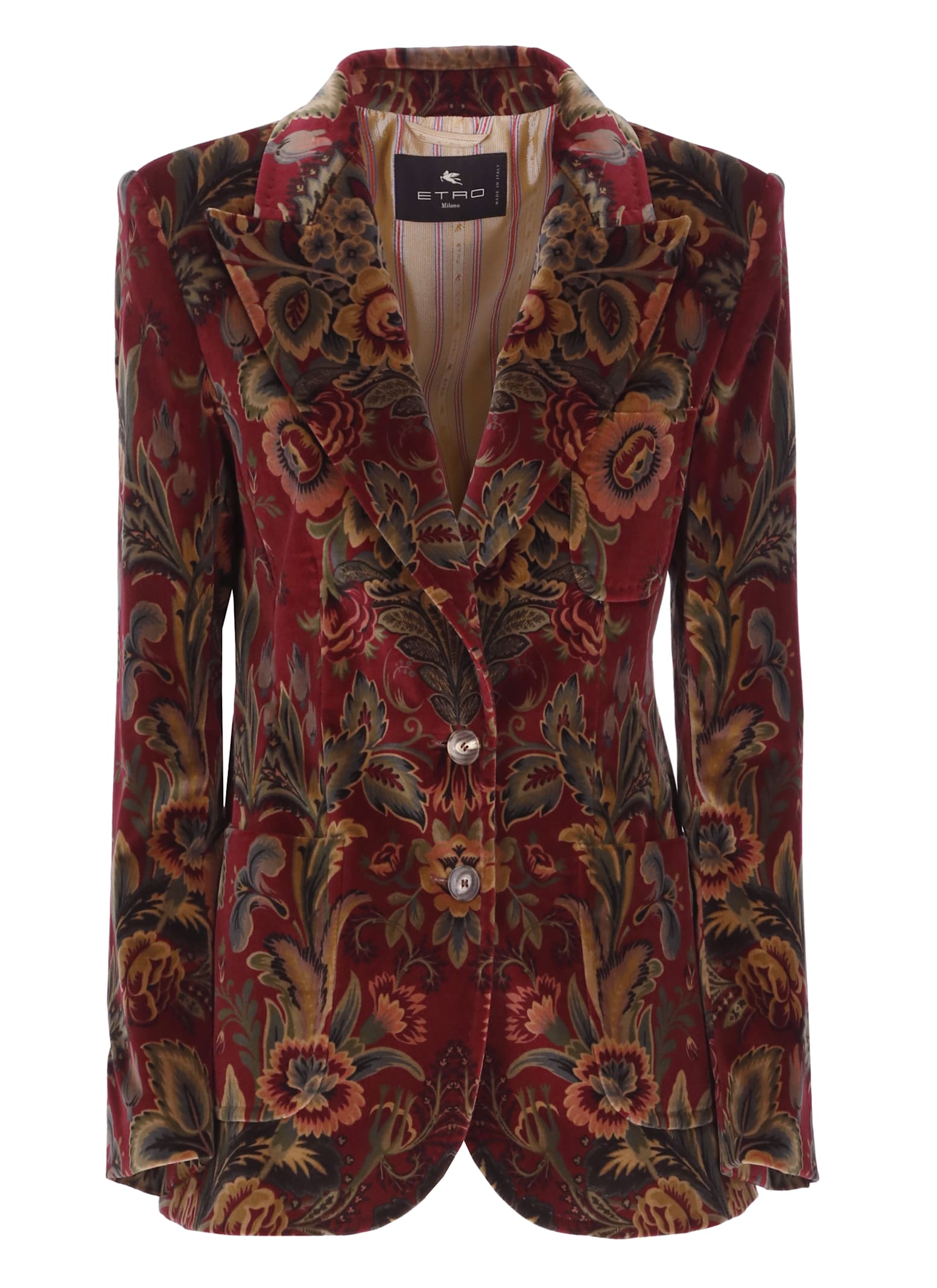 Etro Velvet Floral Pattern Long Sleeves Jacket In Red