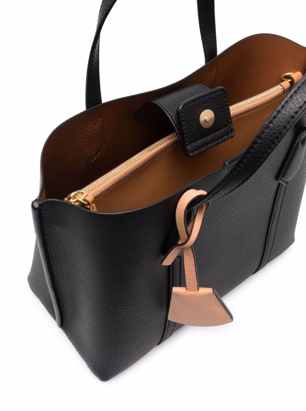Shop Tory Burch Perry Small Black Tote Bag With Removable Shoulder Strap In Grainy Leather Woman