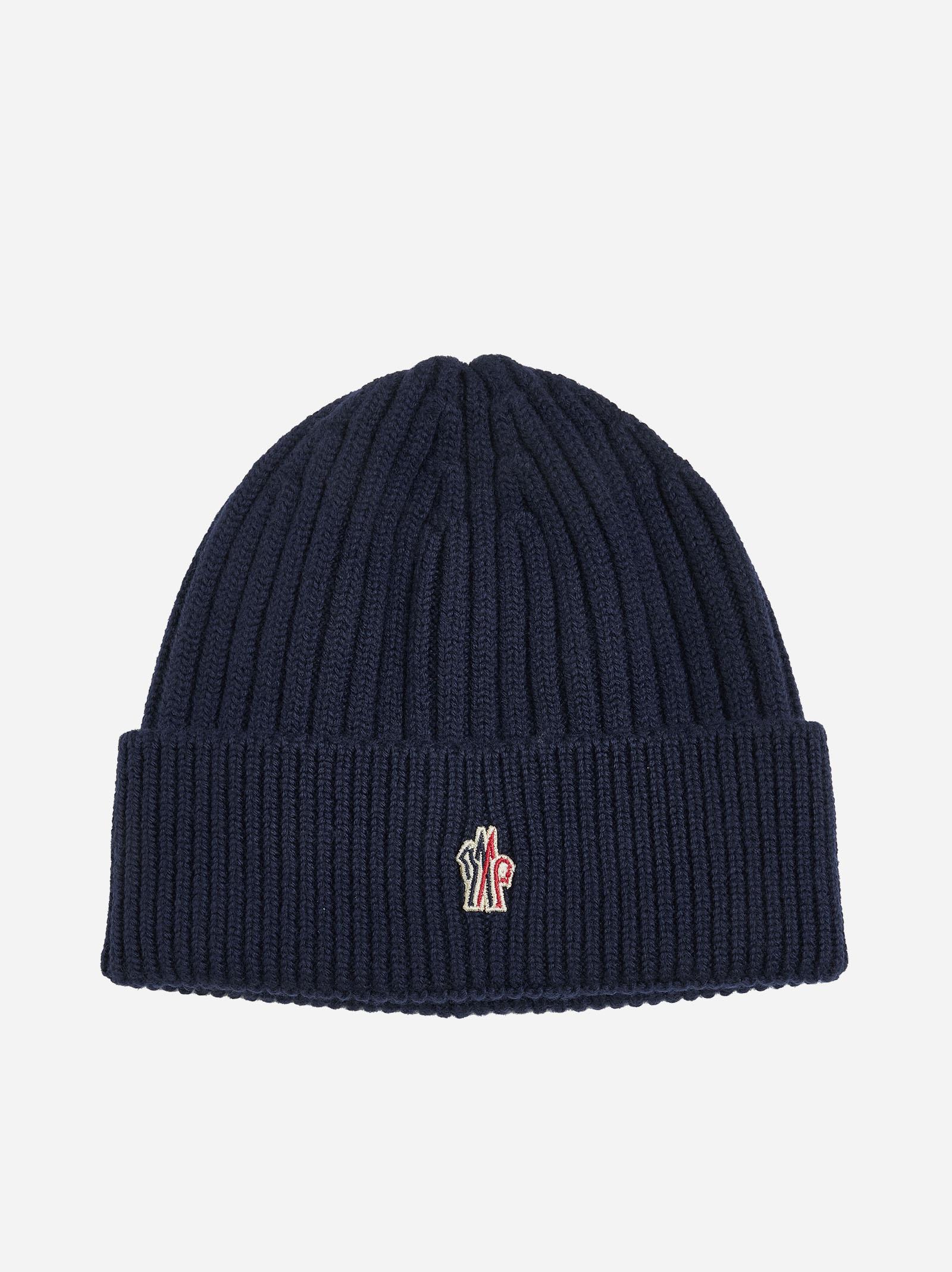 Shop Moncler Logo Wool Beanie In Navy