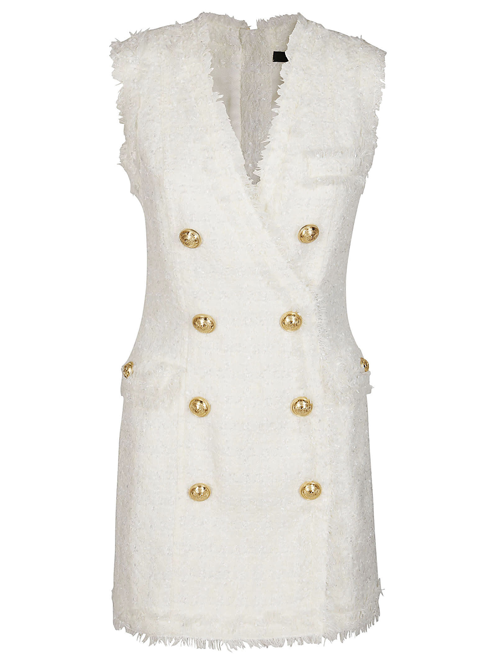 BALMAIN WHITE TWEED DRESS,11908796