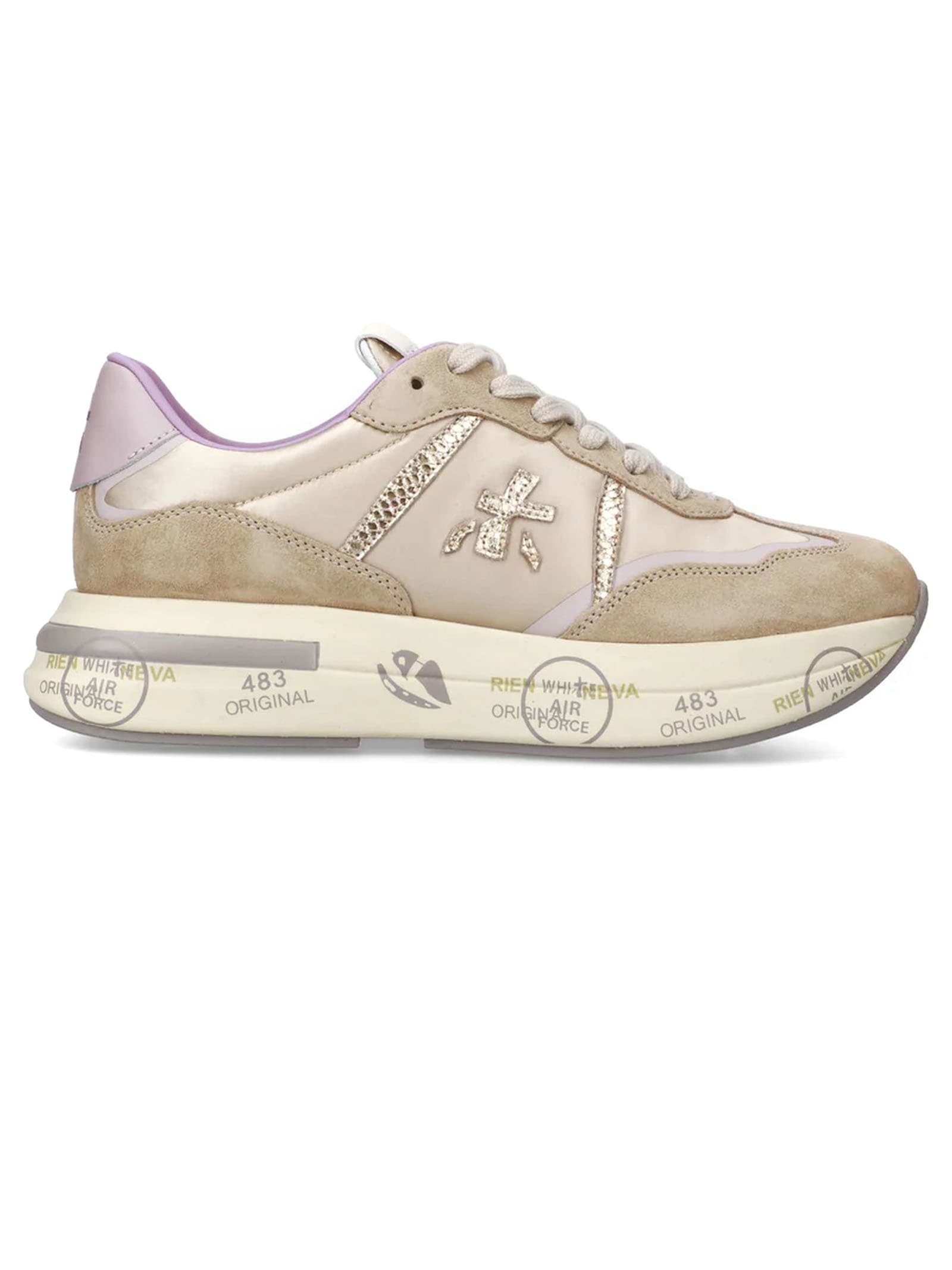 Shop Premiata Beige Cassie Sneakers