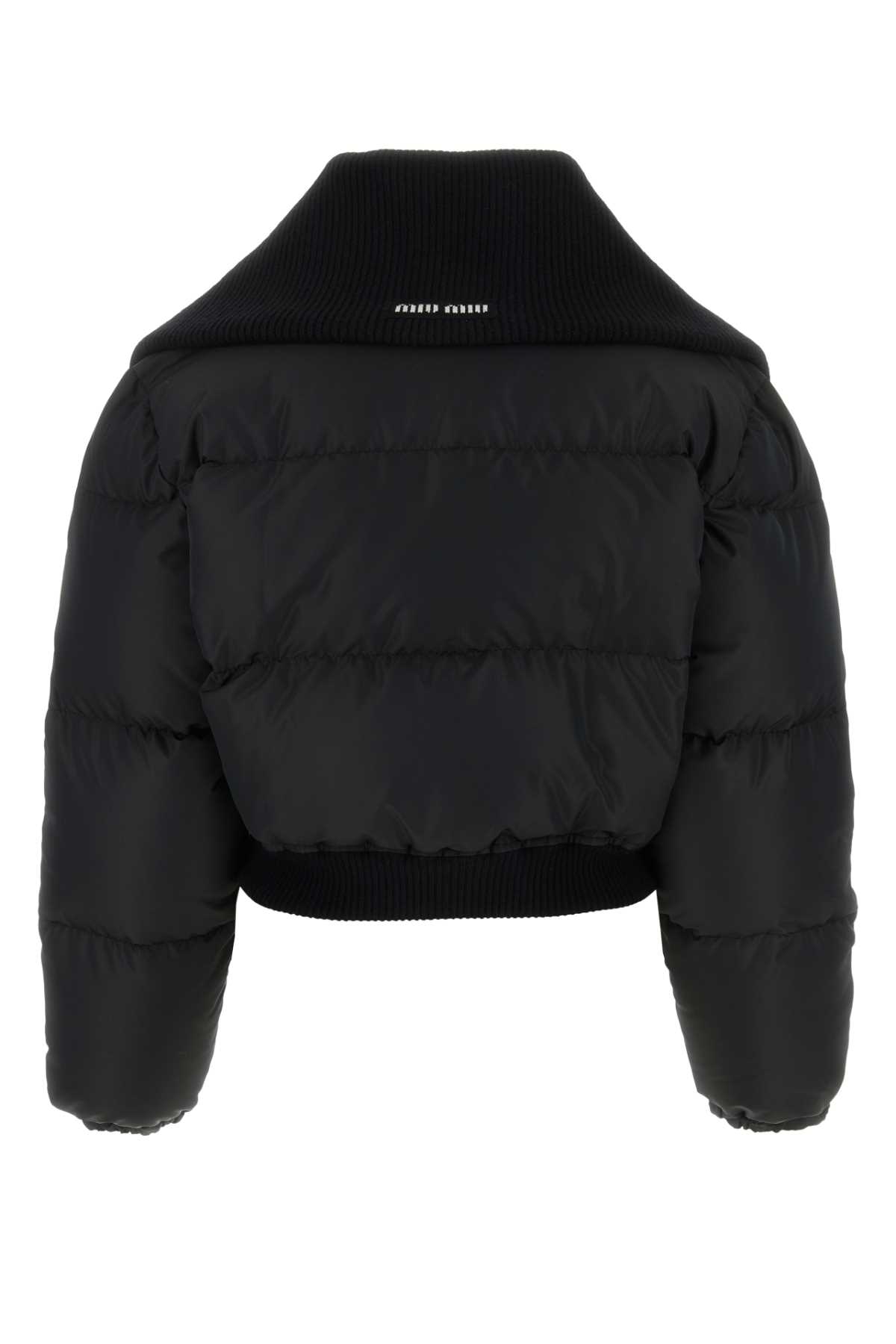 Miu Miu Black Polyester Down Jacket In Nero