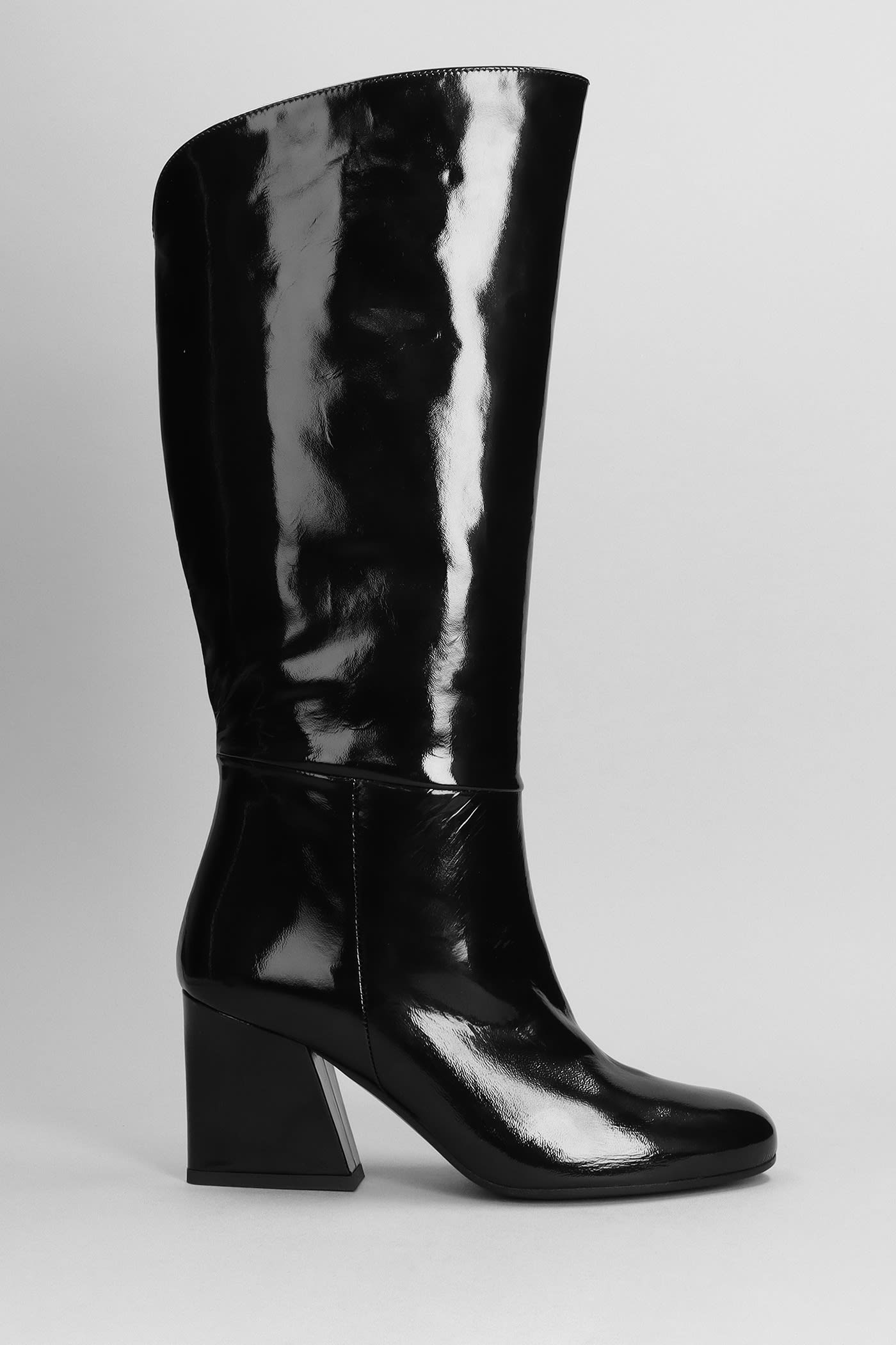 High Heels Boots In Black Patent Leather
