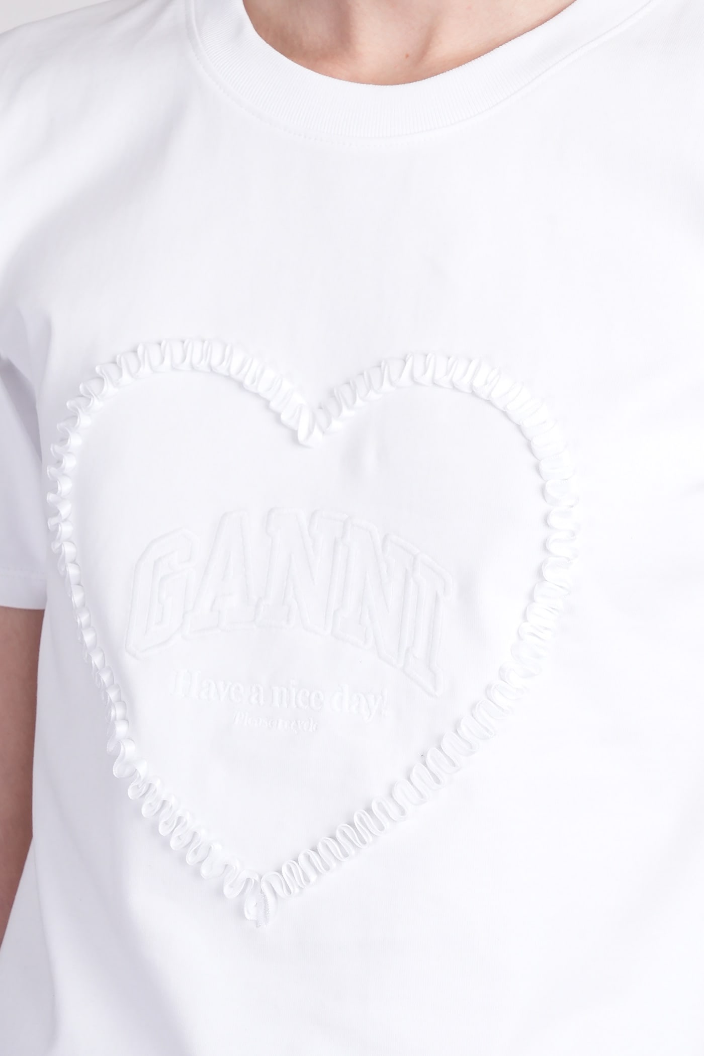 Ganni Women Heart Embroidery T-shirt In White