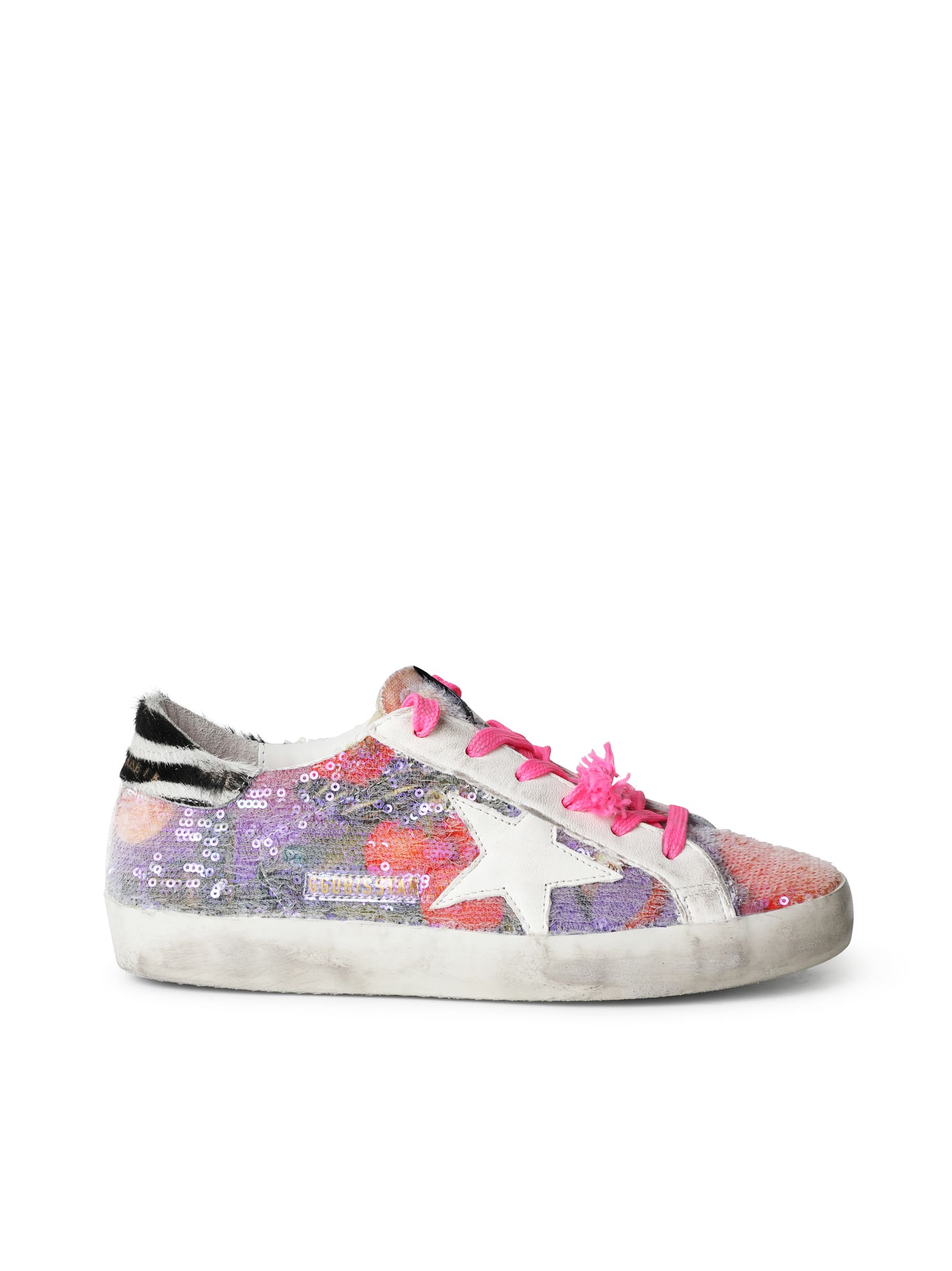 Golden Goose Super- Star Hawai I Print Canvas With Embroidery Pai Llettes Nappa Star Zebra Horsy Heel