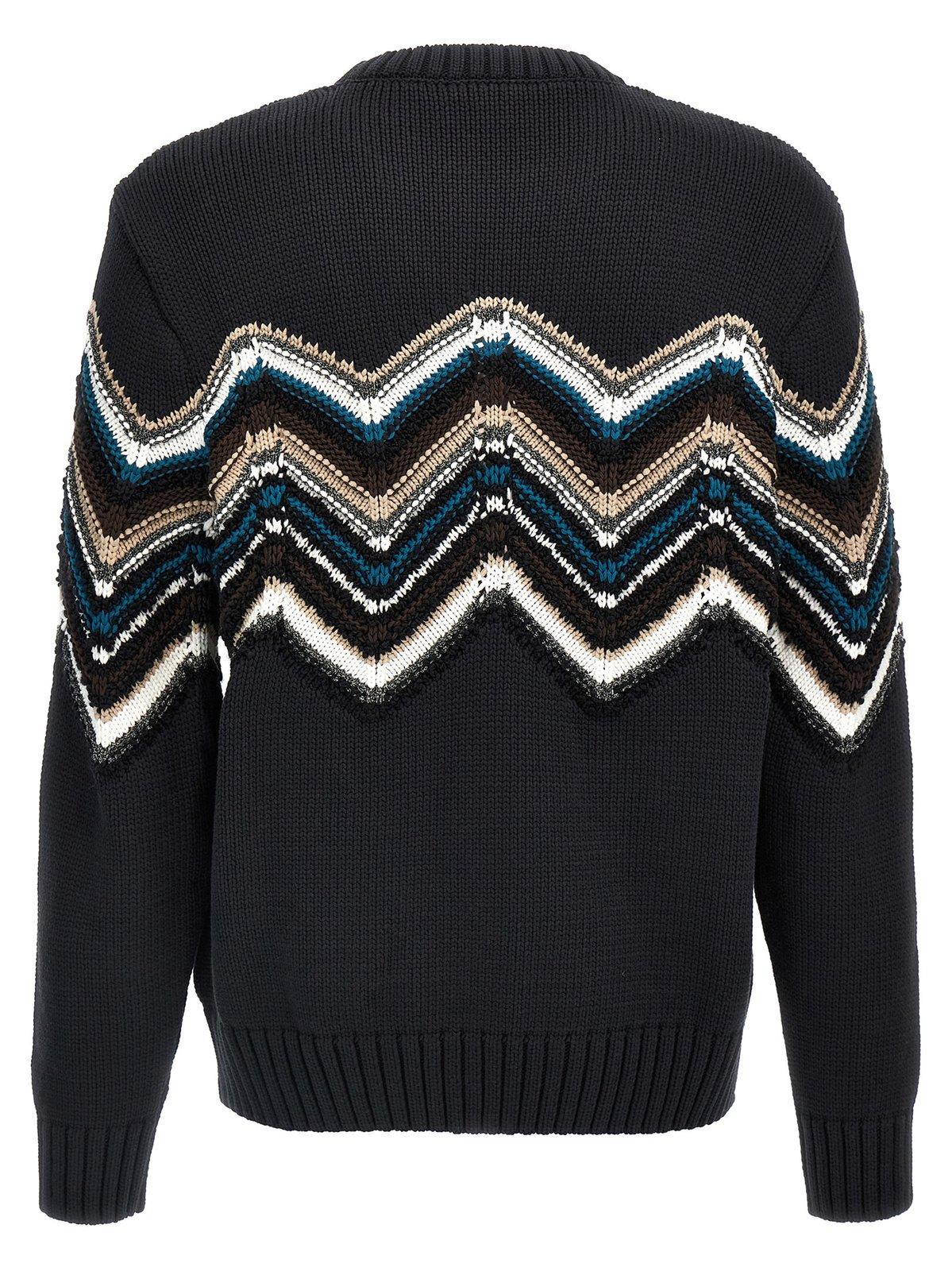 Shop Missoni Zig Zag Knitted Jumper In Black Brown