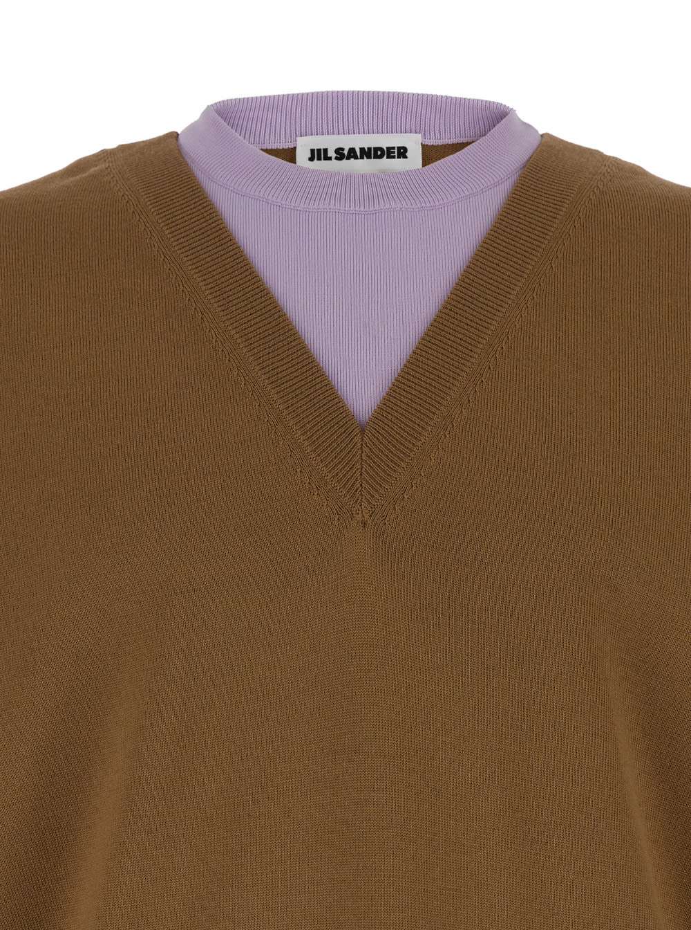 Shop Jil Sander Brown And Lillac Double-neck Sweater In Wool Man In Beige