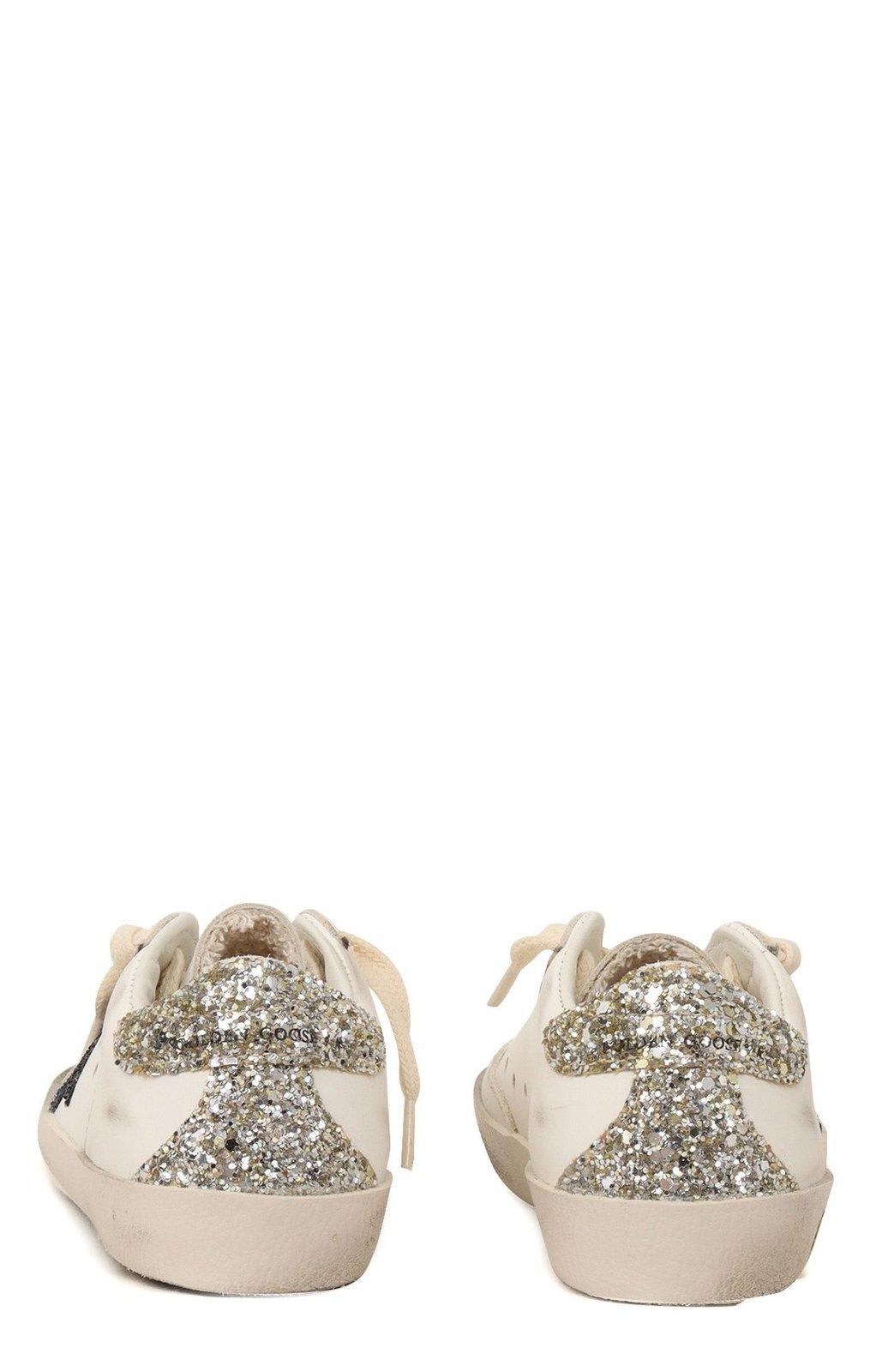 Shop Golden Goose Super Star Lace-up Sneakers In White/platinum/blue