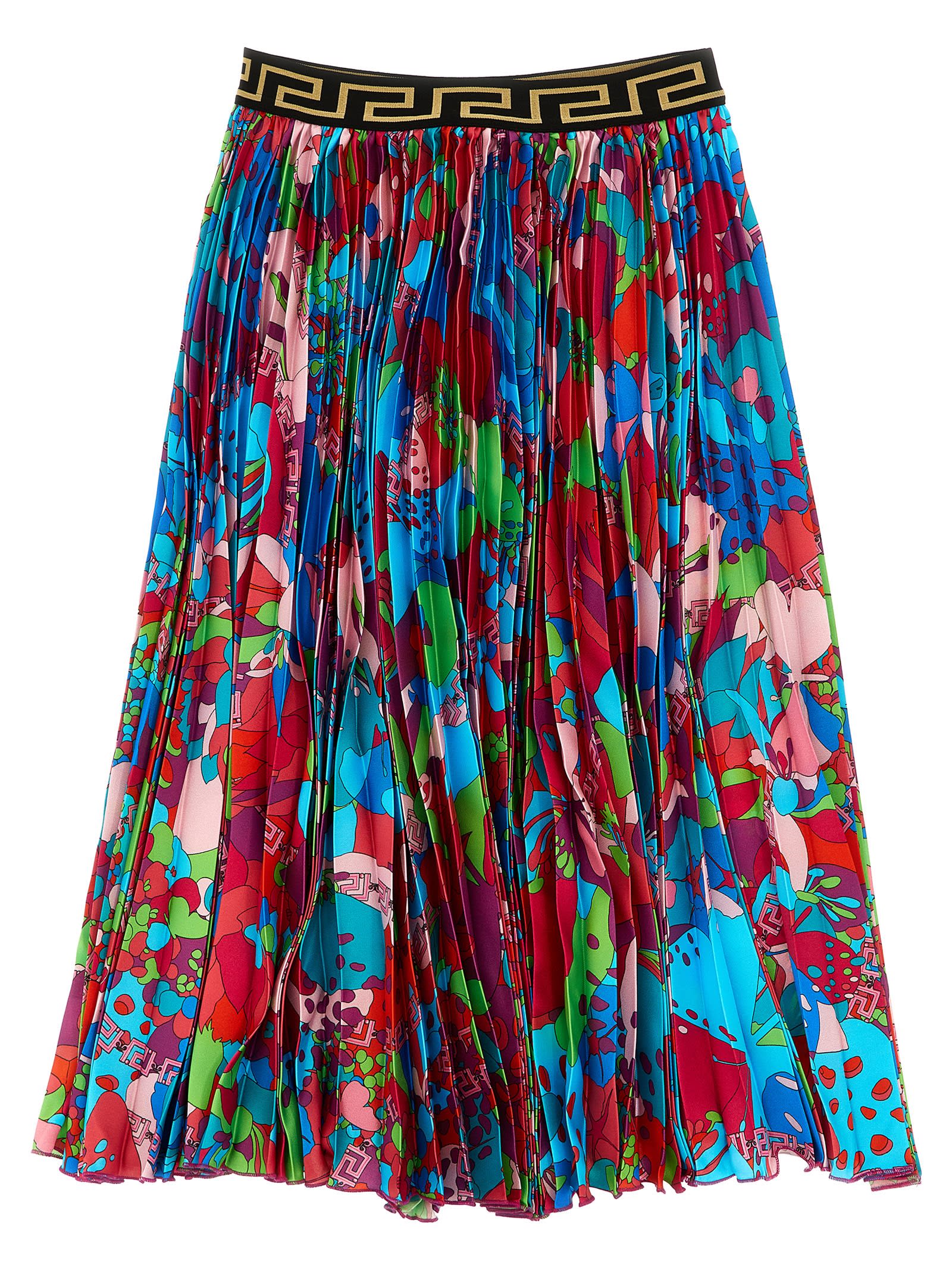 Young Versace Kids' Floral Skirt In Azzurro Multicolor