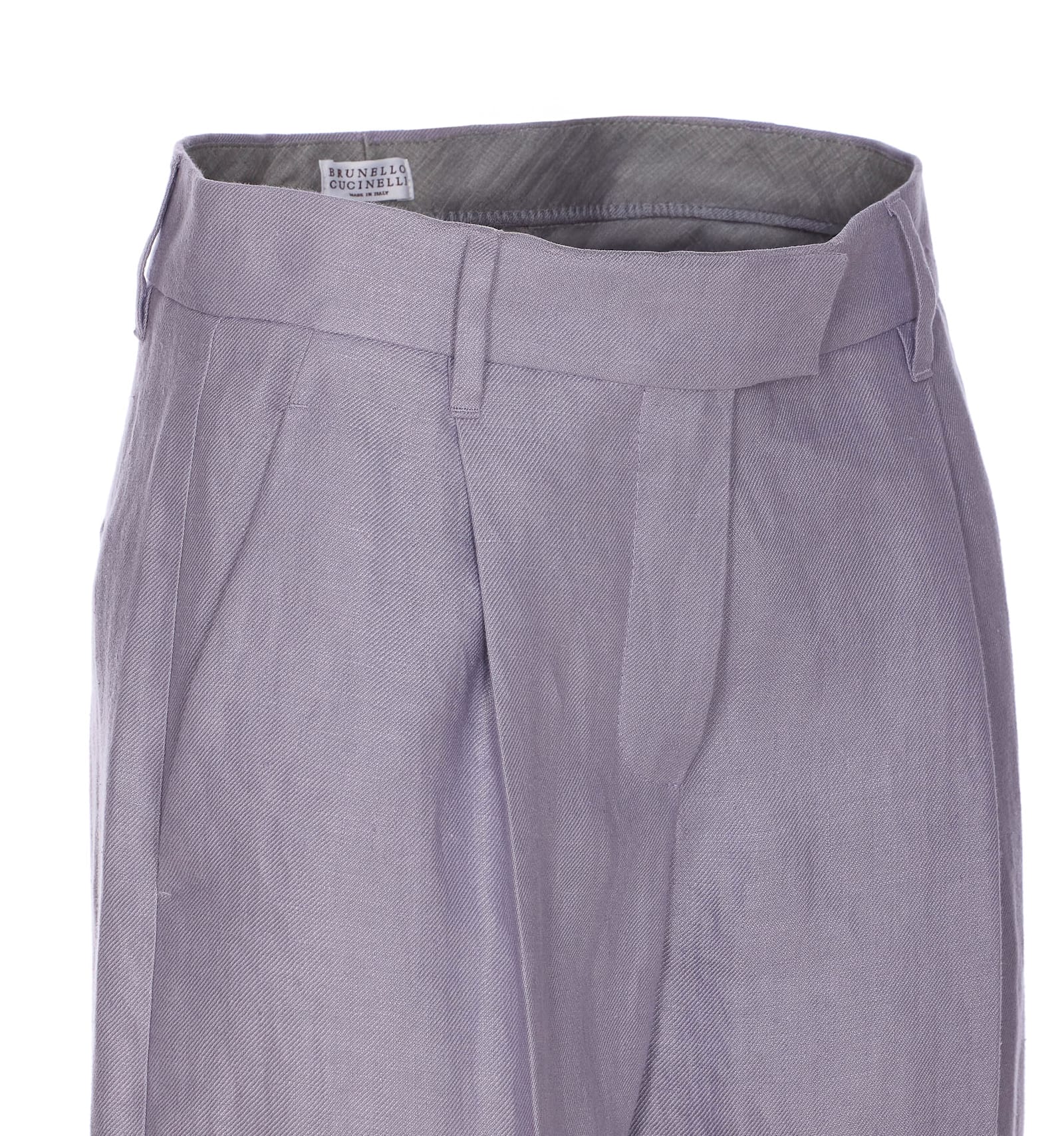 Brunello Cucinelli Violet Pants With Monil Detail On The Loop And Wide Leg In Cotton And Linen Blend Woman In Blue