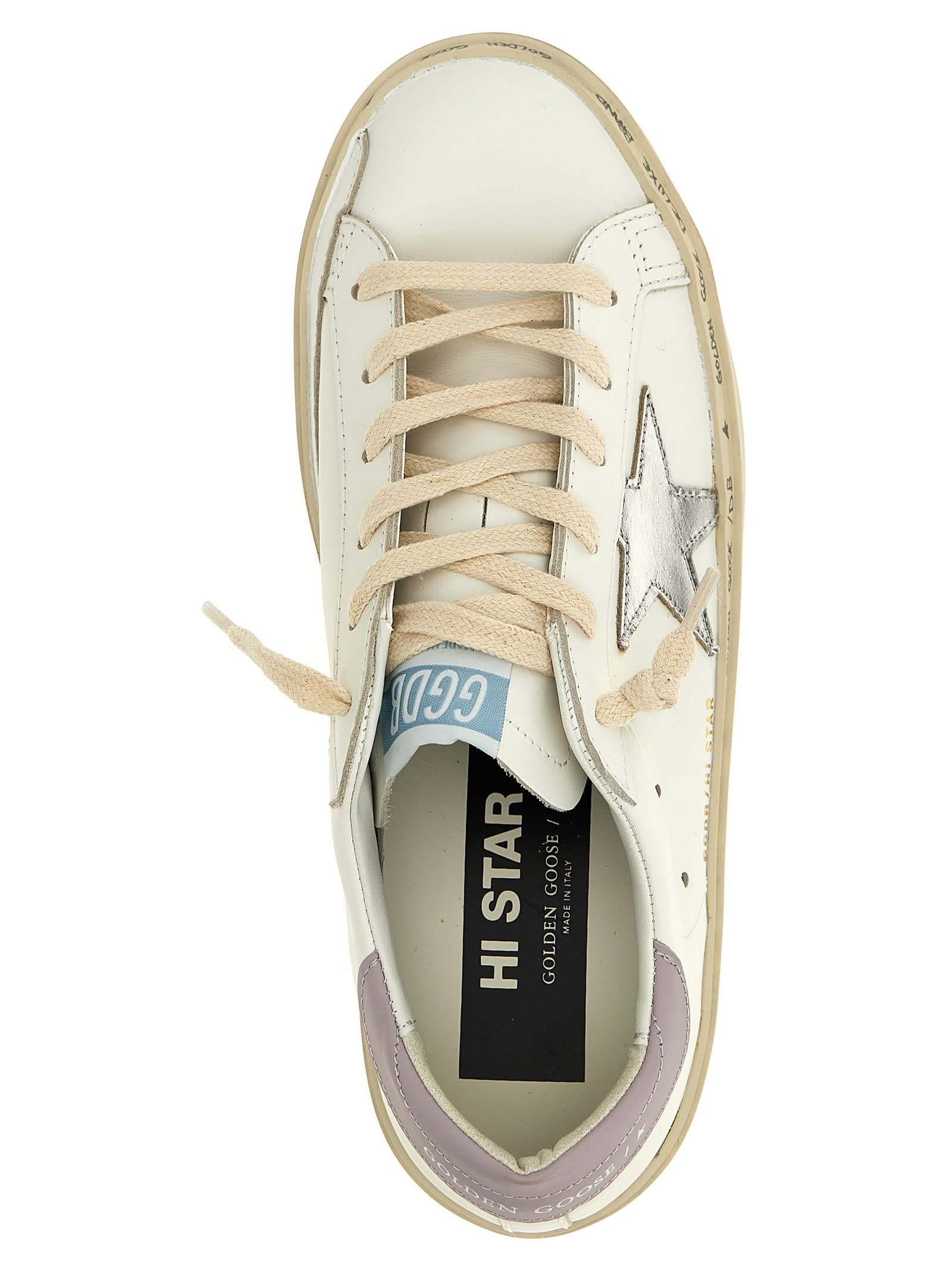 Golden Goose Hi Star Leather Sneakers In White
