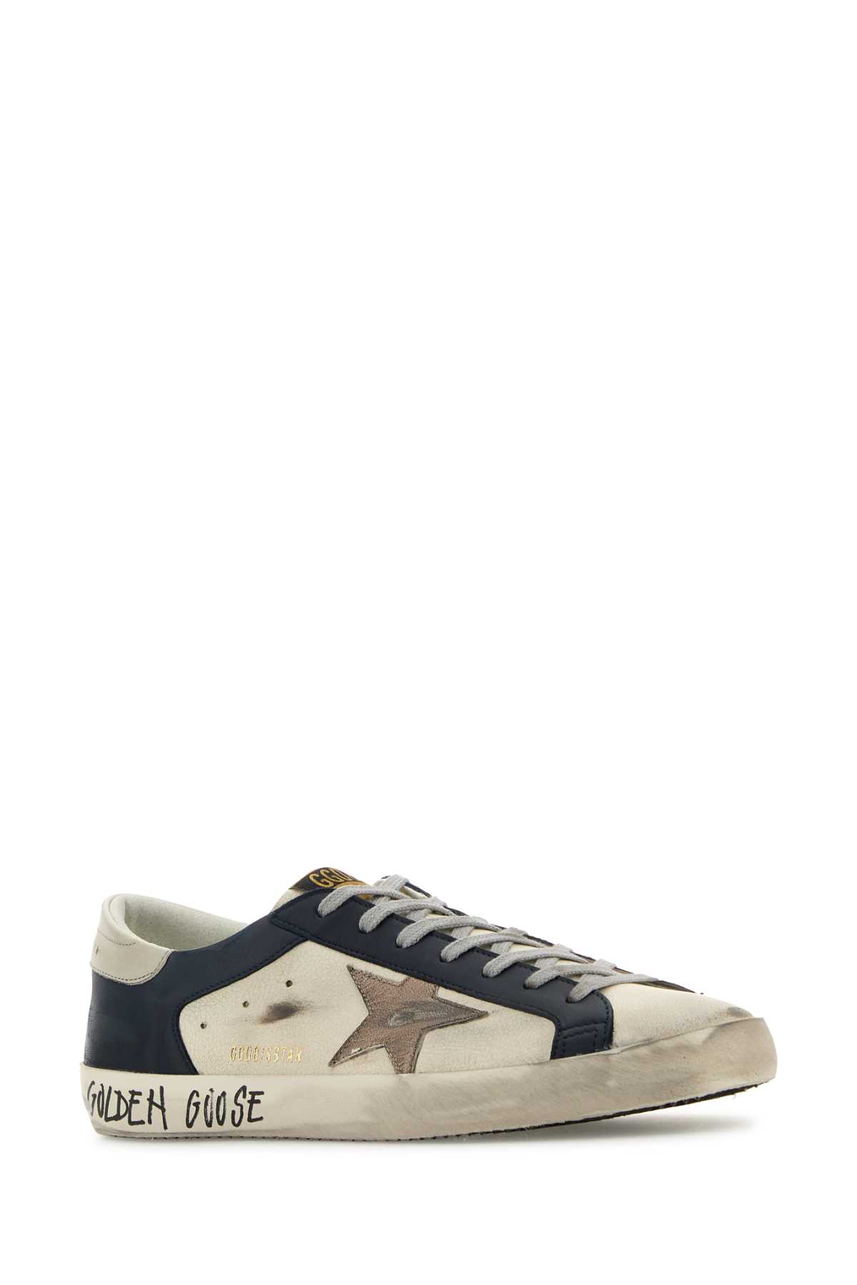 Golden Goose Cream Leather Sneakers In Whitedarkbluegunmetal