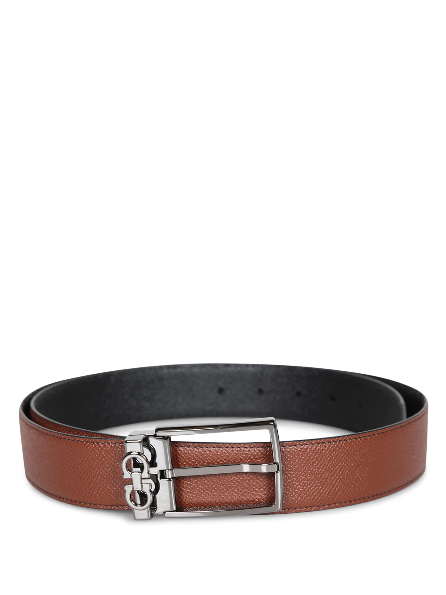 Ferragamo Square Anim Radica Black Belt In Brown
