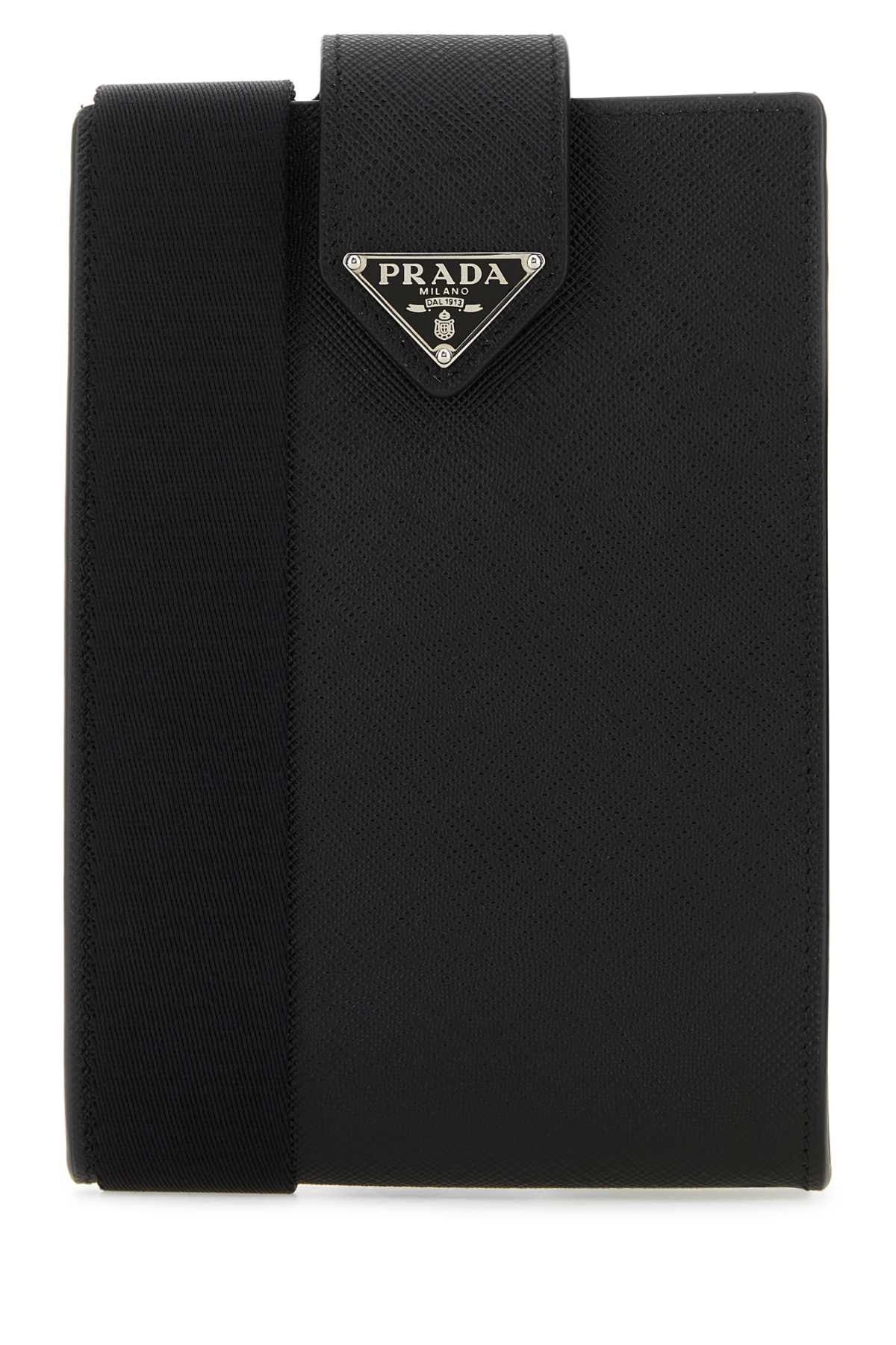 Shop Prada Black Leather Phone Case In Nero