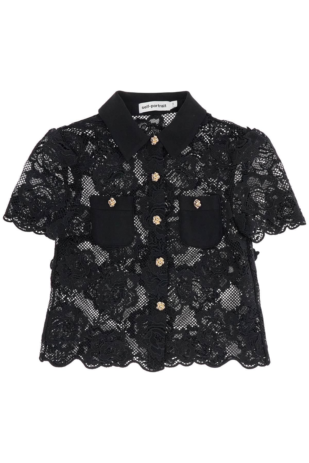 Shop Self-portrait Lace Top With Buttons. In Black (black)