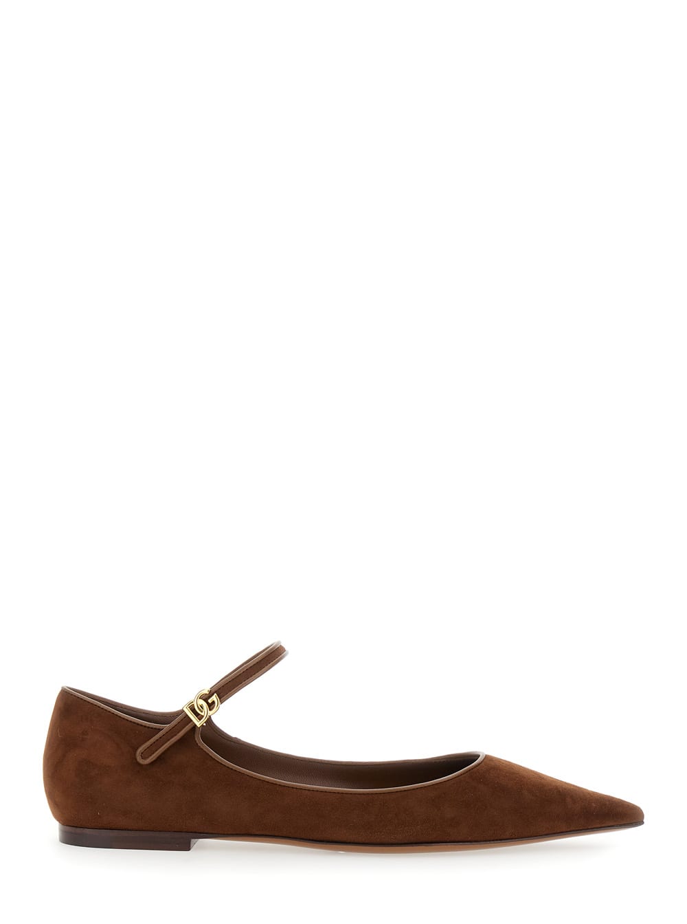 Dolce & Gabbana Brown Pointed Toe Ballerinas With Dg Logo On The Side In Suede Woman In Brown